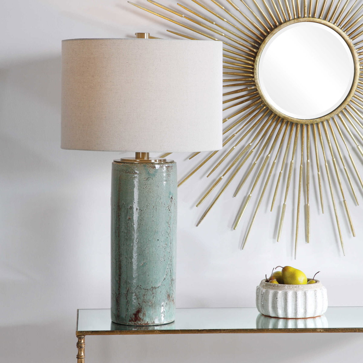 Callais Crackled Aqua Table Lamp, by Uttermost, 18" width x 32.5" height x 18" depth View 4