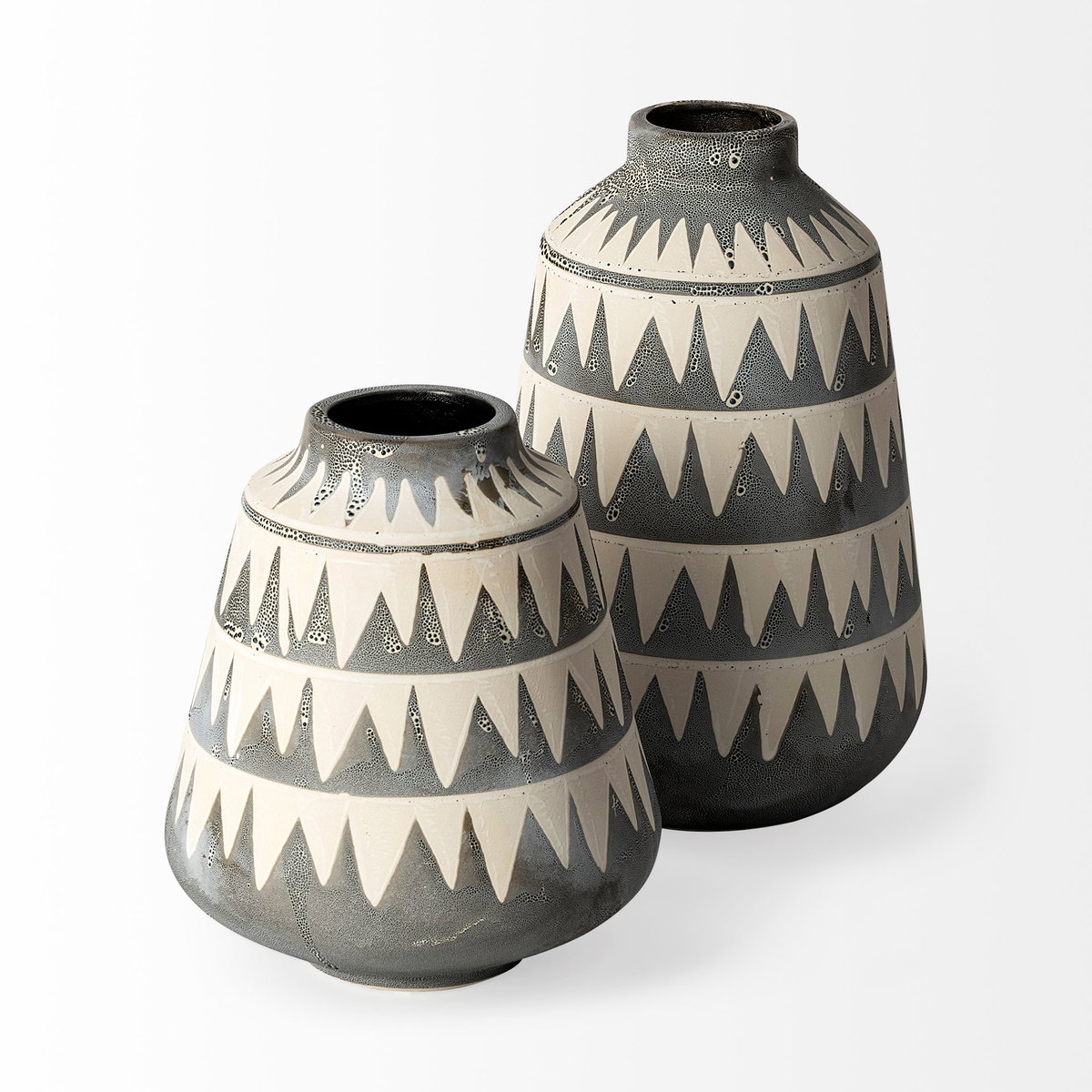 Delaney Large Gray Patterned Ceramic Vase, by Mercana, 6.69" length x 6.69" width x 10.04" height View 6
