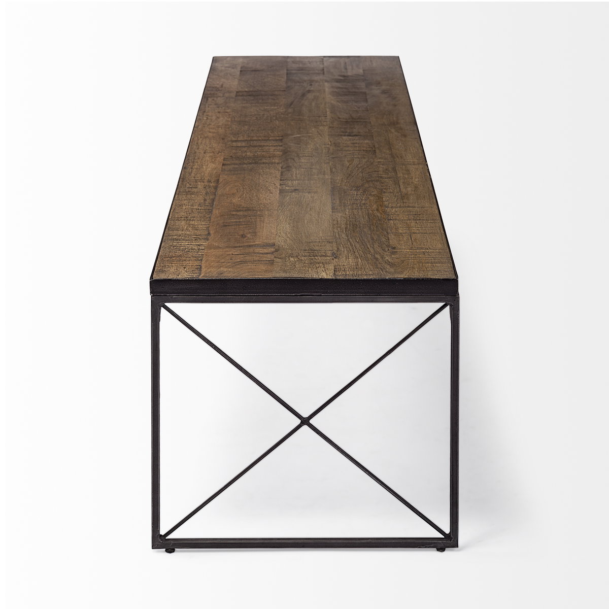 Trestman III 66L x 18W Brown Wood Top with Black Iron Base Accent Bench, Benche by Mercana, 66" length x 17.75" width x 16.75" height View 5