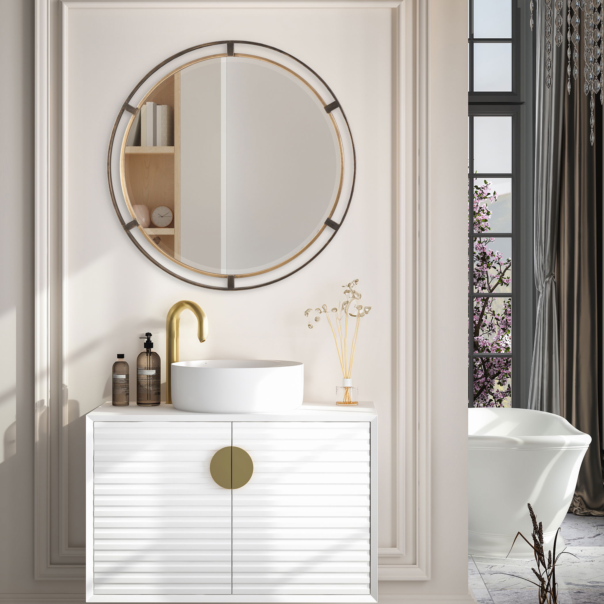 Carrizo Bronze Round Mirror, by Uttermost, 36.25" width x 36.25" height x 1.25" depth View 2