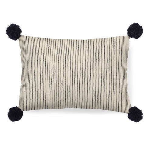 Krystal 13 x 21 Cream/Blue Pom Pom Decorative Pillow Cover