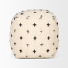 Saanvi Wool with Cream and Black Stitched Cross Patterned Pouf, Ottoman by Mercana, 16" length x 16" width x 16" height thumbnail 2