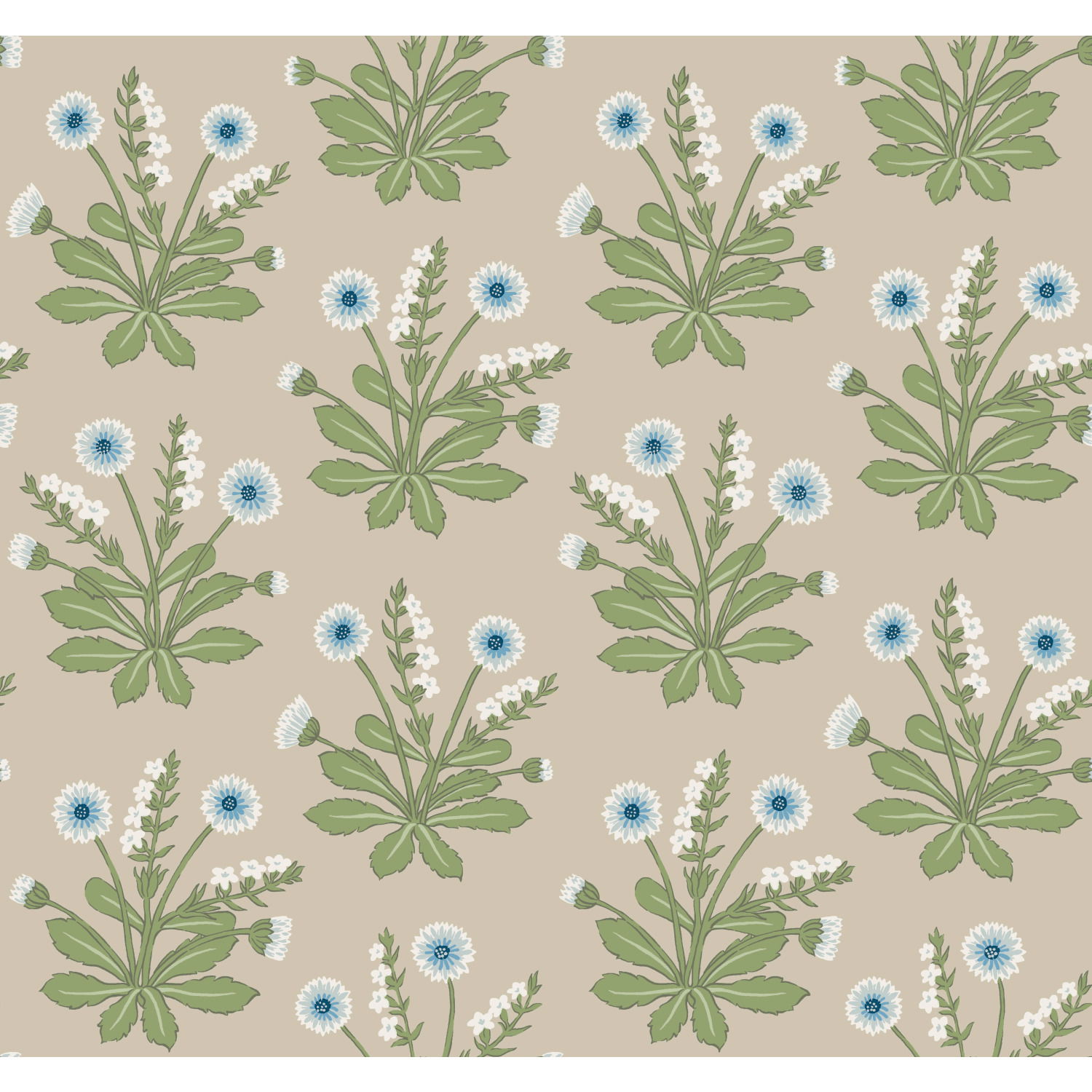 Meadow Flowers Linen & Blue Wallpaper, by York Wall, 27' length x 2'3" width x 0.02" depth View 1