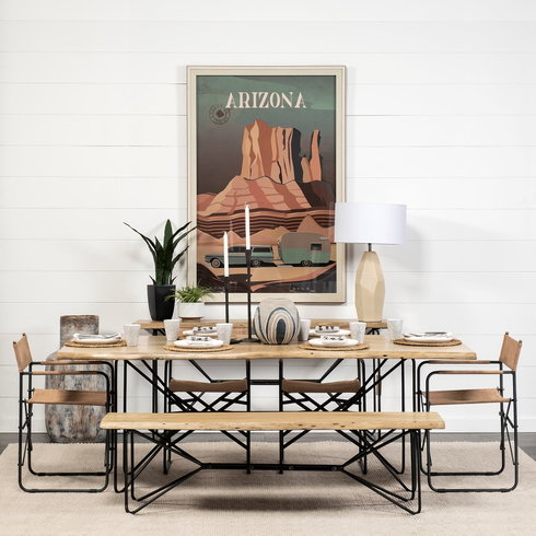 Papillion 84"L x 40"W Rectangular Dining Table | Modern | Blonde Wood & Black Metal | Seats 8