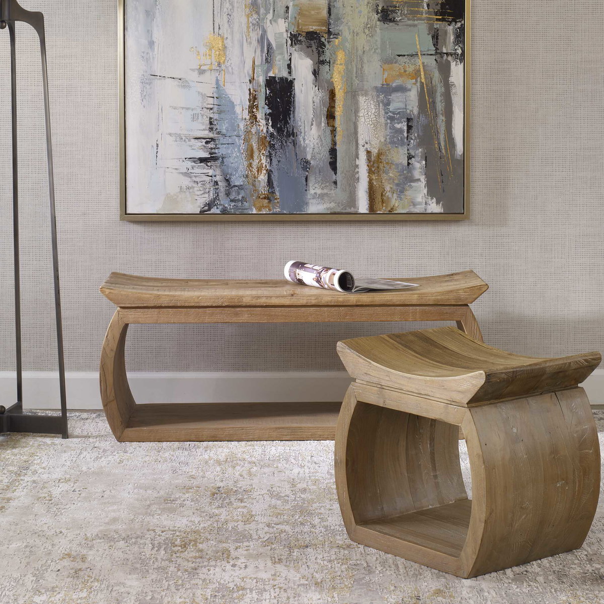 Connor Elm Accent Stool, Low Stool by Uttermost, 18" width x 17" height x 14" depth View 4