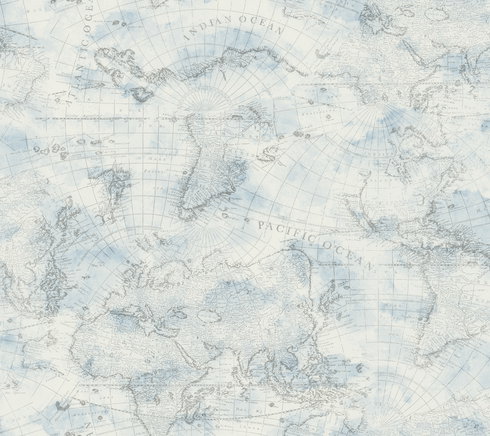 Coastal Map Blue & Grey Peel & Stick Wallpaper