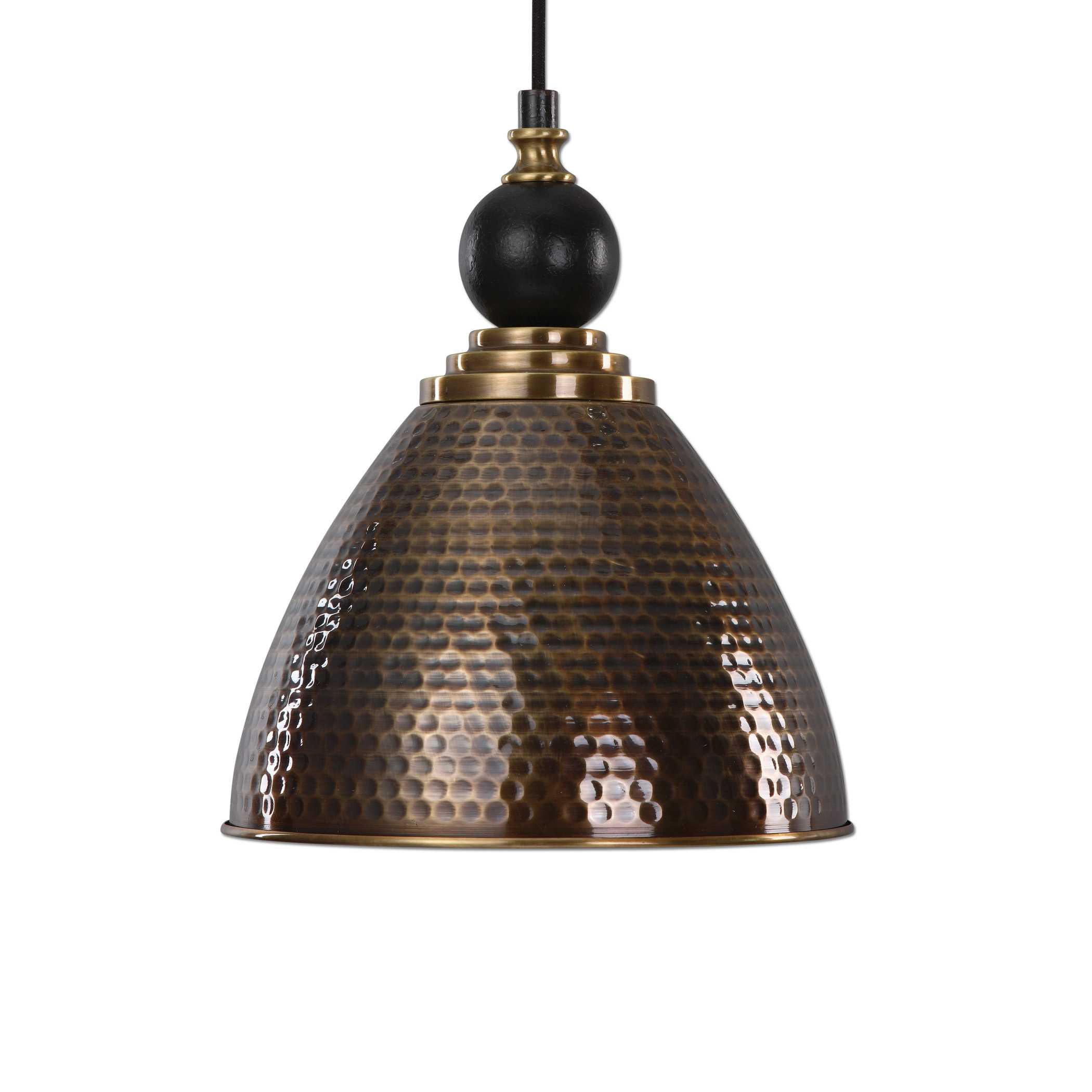 Adastra 1 Light Antique Brass Pendant, Ceiling Light by Uttermost, 14" height x 11.75" diameter View 1