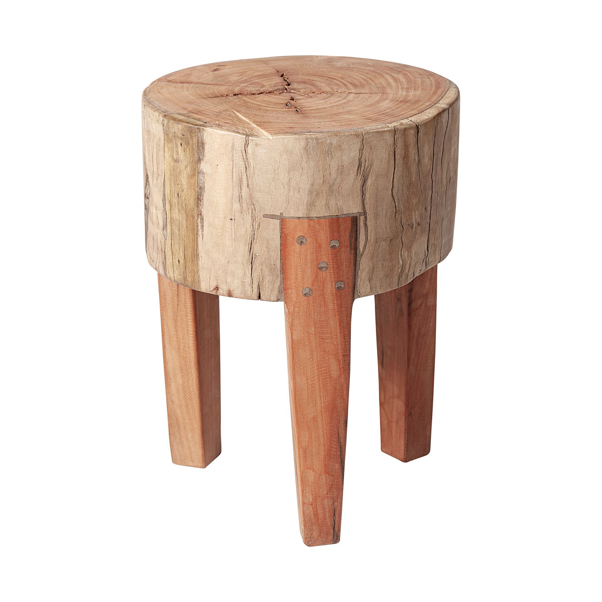 Asco 18'H Rustic Solid Reclaimed Wood Stool, Ottoman by Mercana, 13" length x 13" width x 18" height View 1