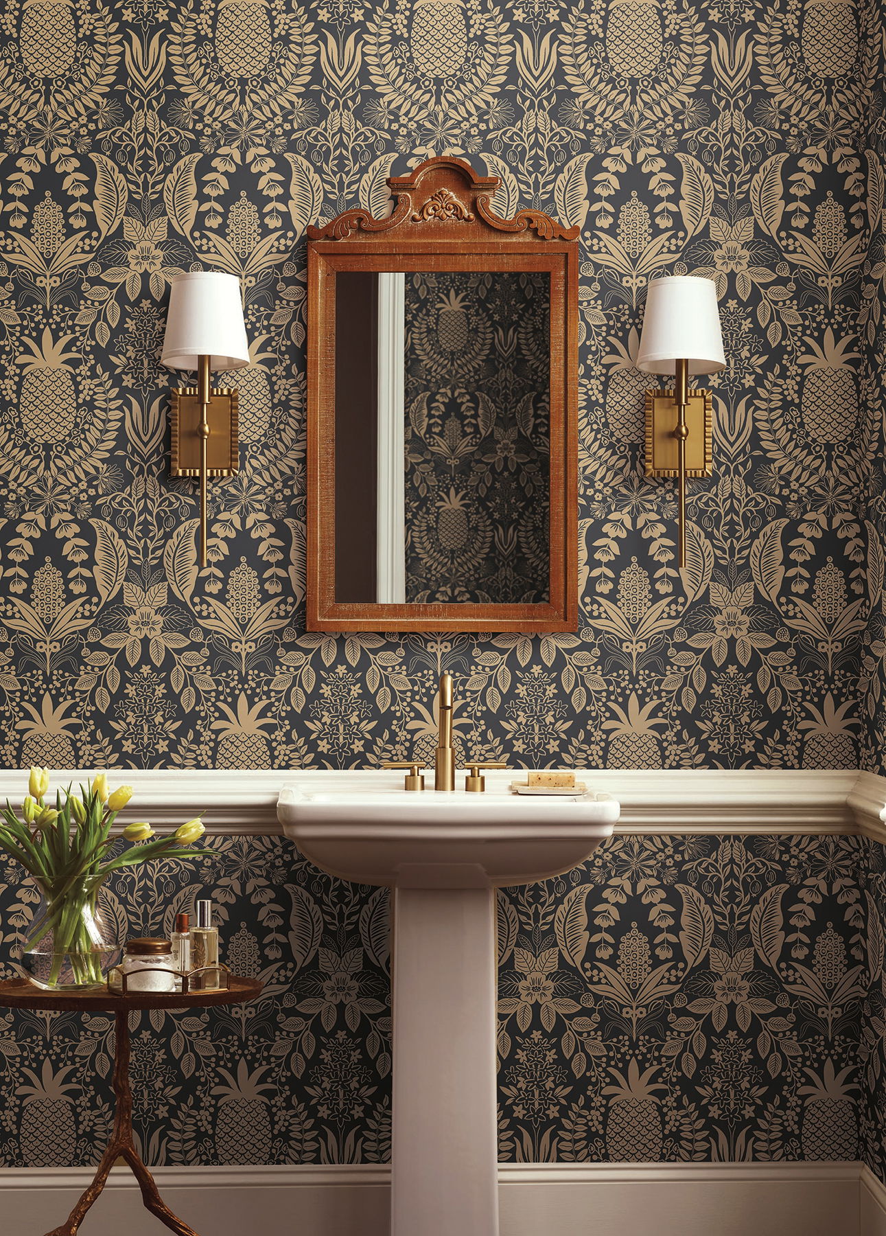 Pineapple Damask Black Wallpaper large image 