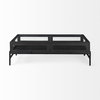 Arelius 49.5'L Rectangular Glass-Top Black-Brown Wood with Black Metal Base Display Coffee Table, by Mercana, 49.5" length x 28" width x 15" height thumbnail 2