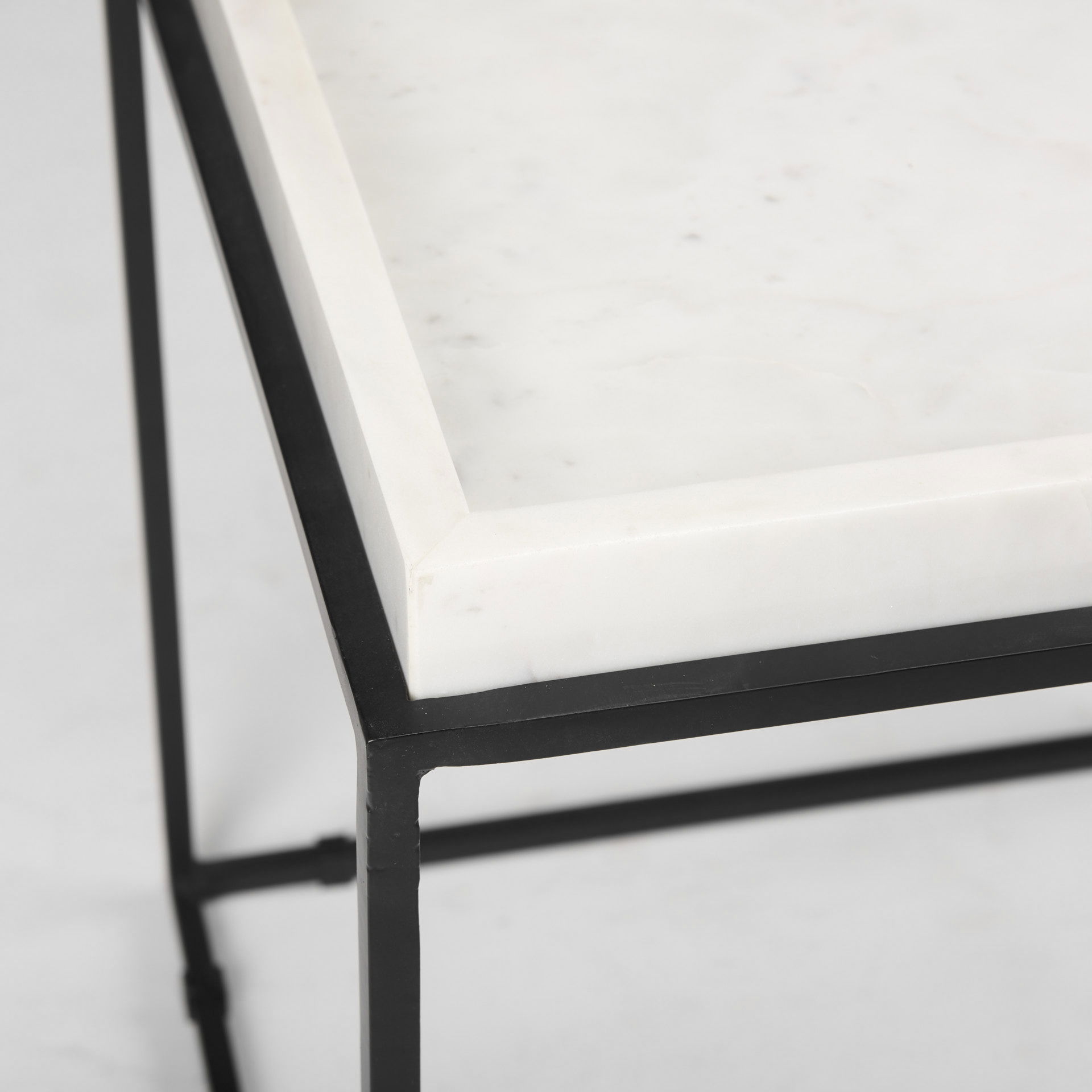 Nathan II 18' x 20' Square Top White Marble and Black Metal End/Side Table, Side & End Table by Mercana, 18" length x 18" width x 20" height View 12