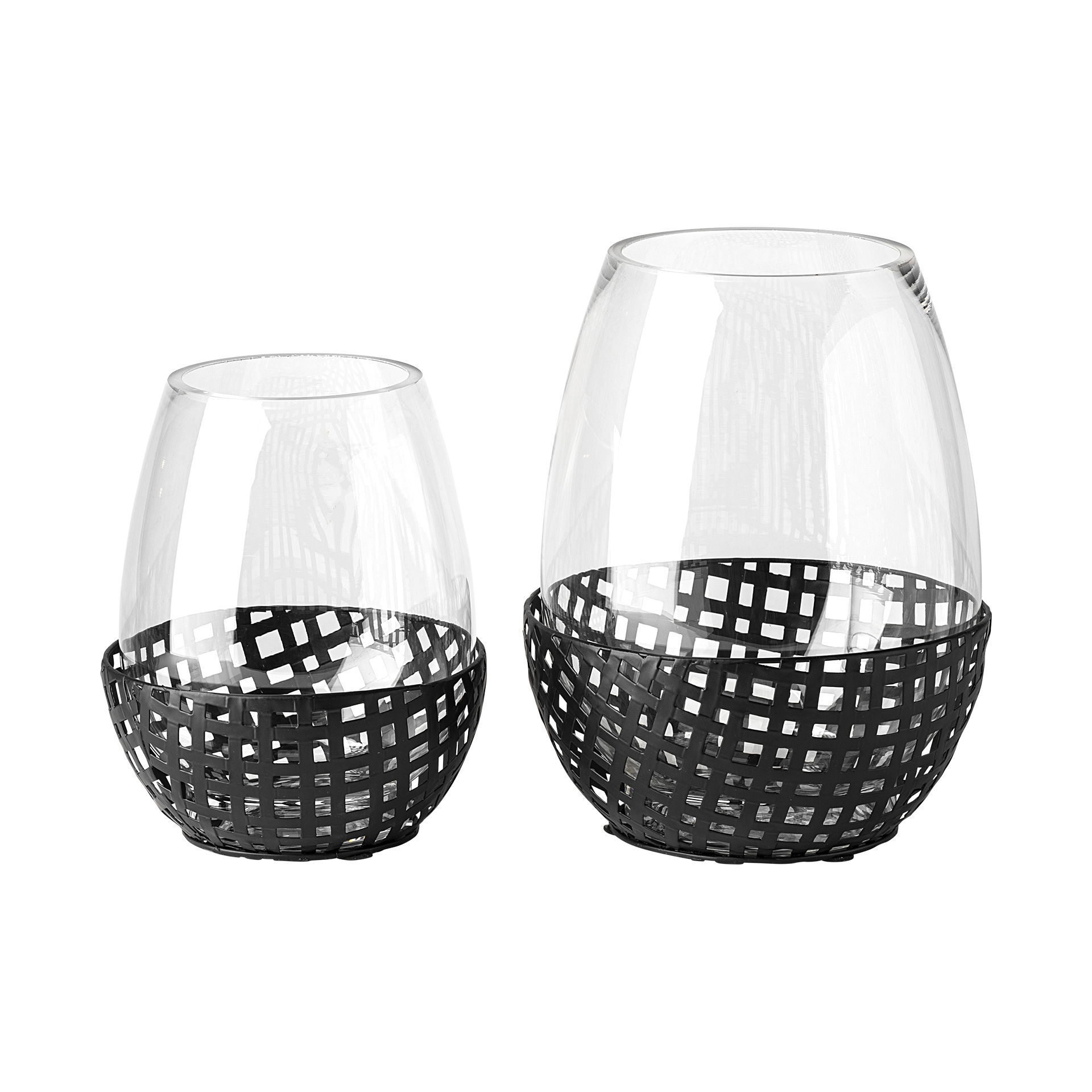 Reena II Large Black Woven Metal Base Table Candle Holder, Candles & Candle Holder by Mercana, 7.68" length x 7.68" width x 9.84" height View 4