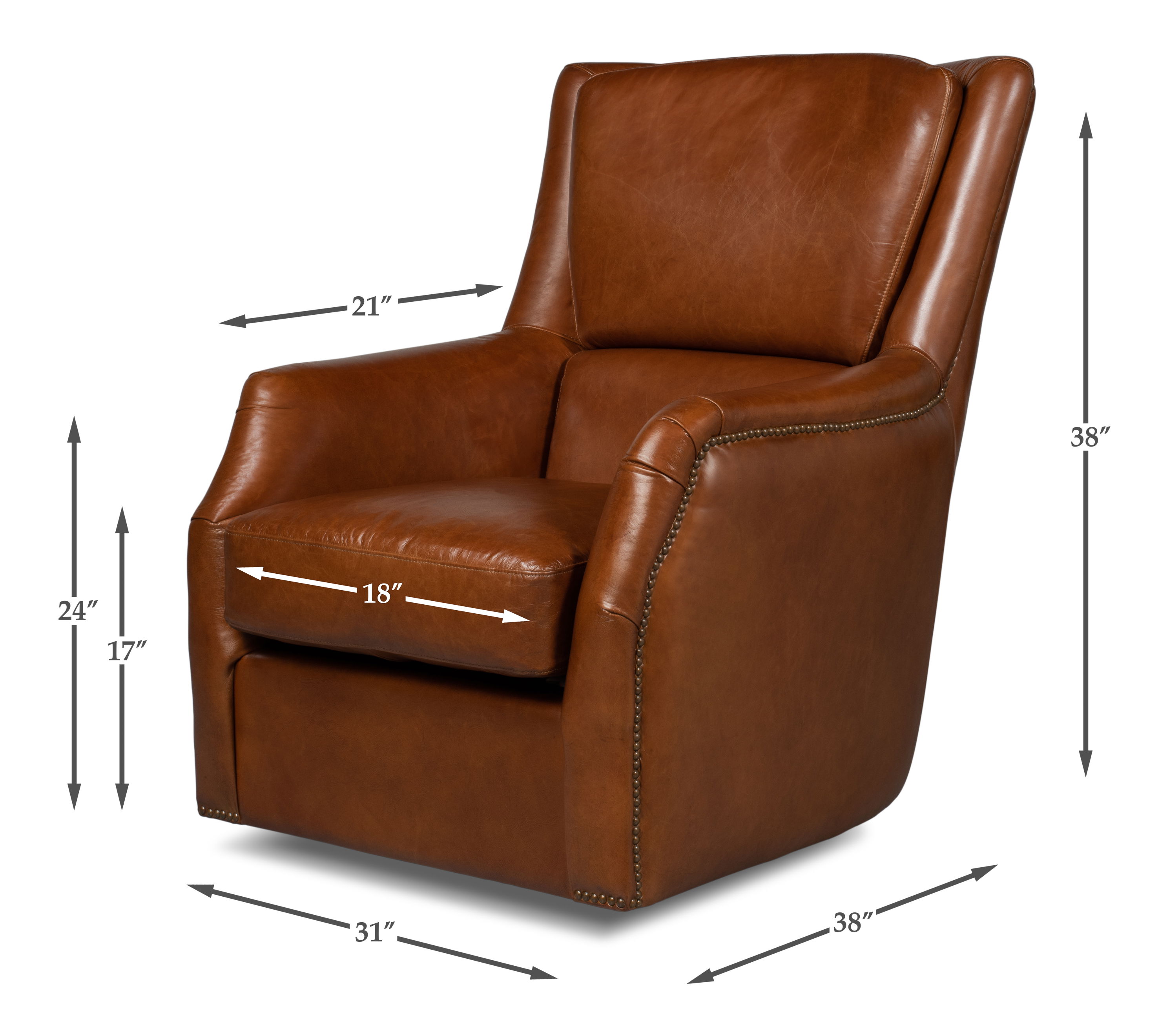 Baker Leather Swivel Chair,Havana Lthr large image 