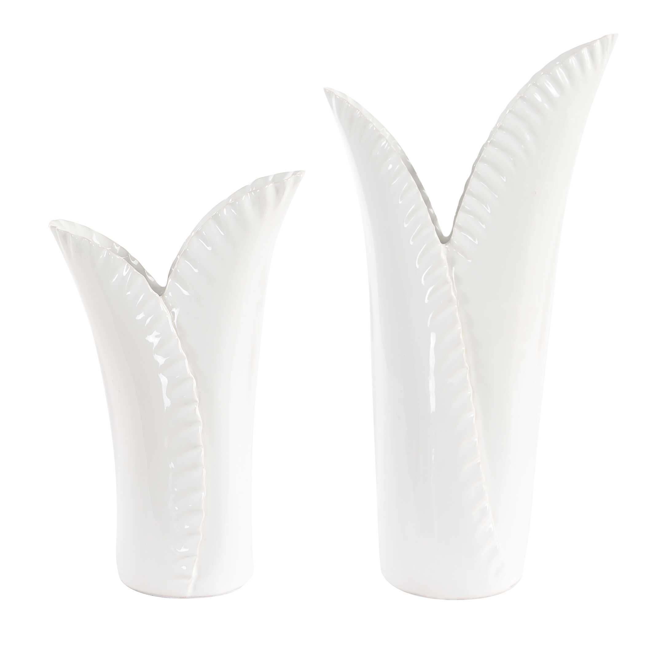 Leafscape White Vases Set/2, Decorative by Uttermost, 7.75" width x 15" height x 5.94" depth View 4