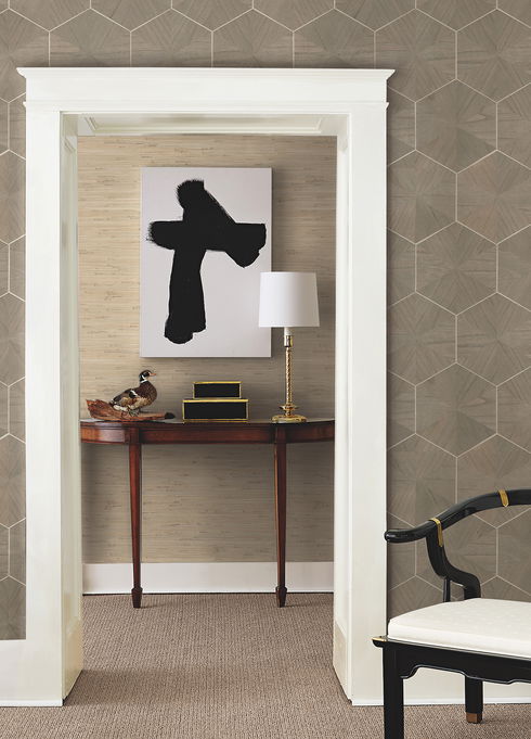 Hexagram Wood Veneer Caper Wallpaper