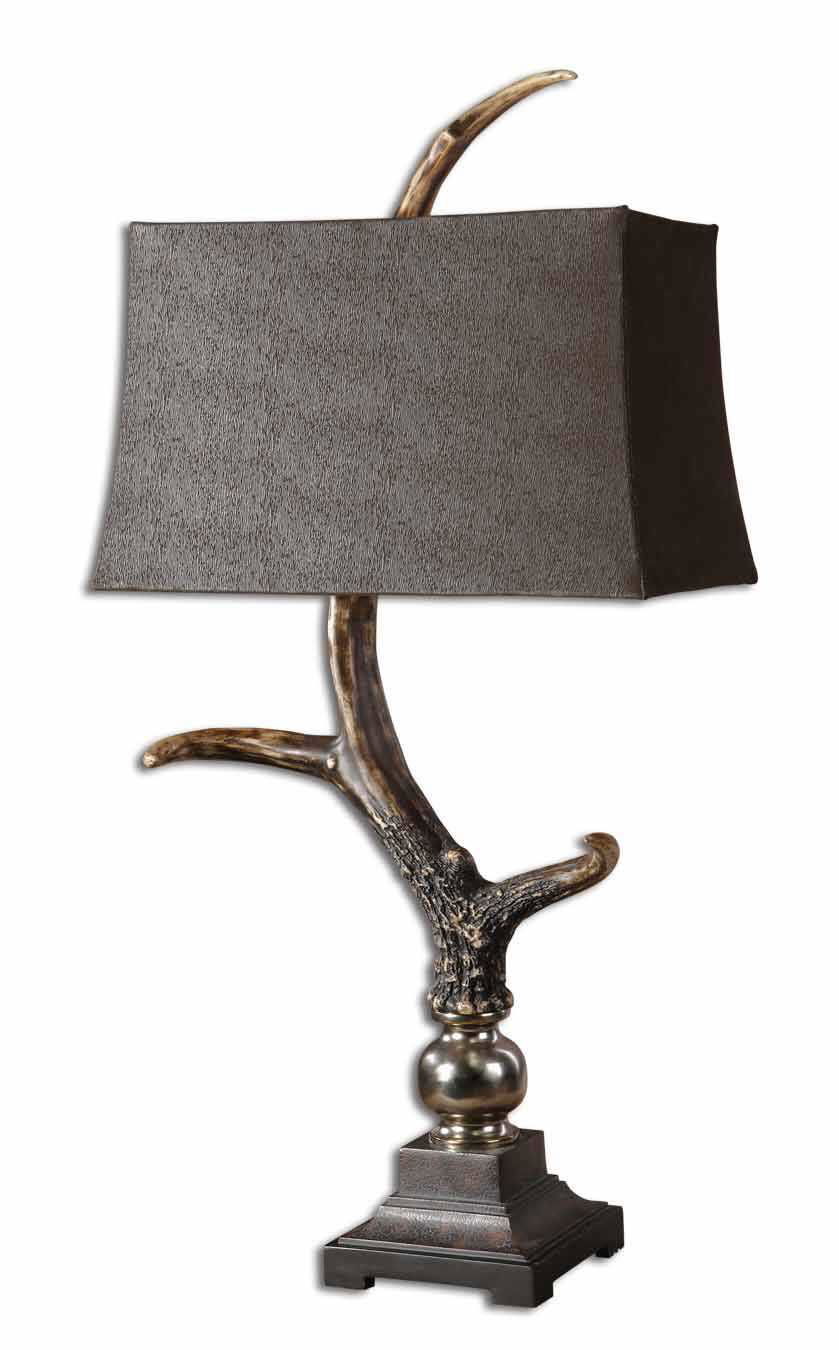 Stag Horn Dark Shade Table Lamp, by Uttermost, 19" width x 40.25" height x 12" depth View 1
