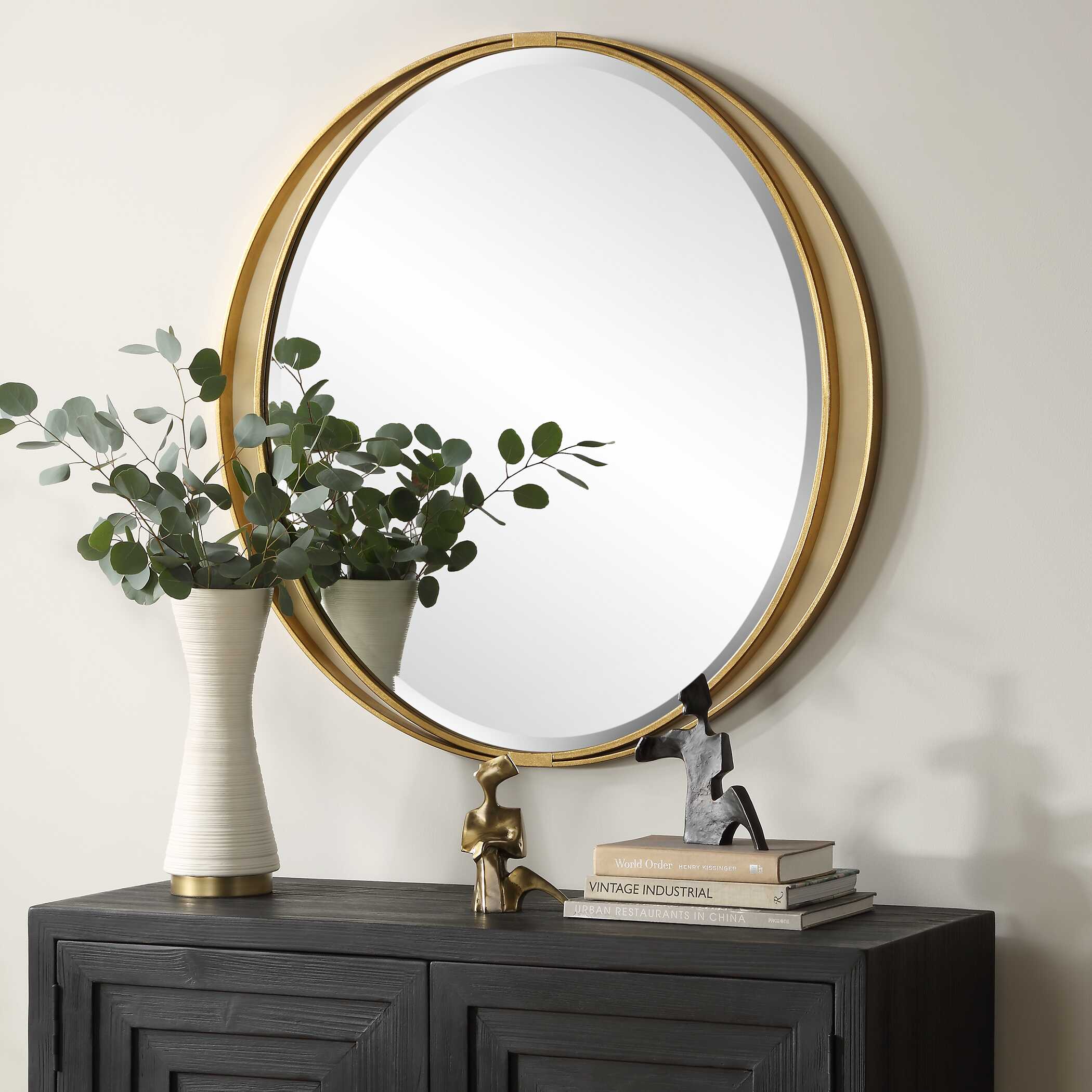 Rhodes Gold Round Mirror, by Uttermost, 36" width x 36" height x 1.25" depth View 4
