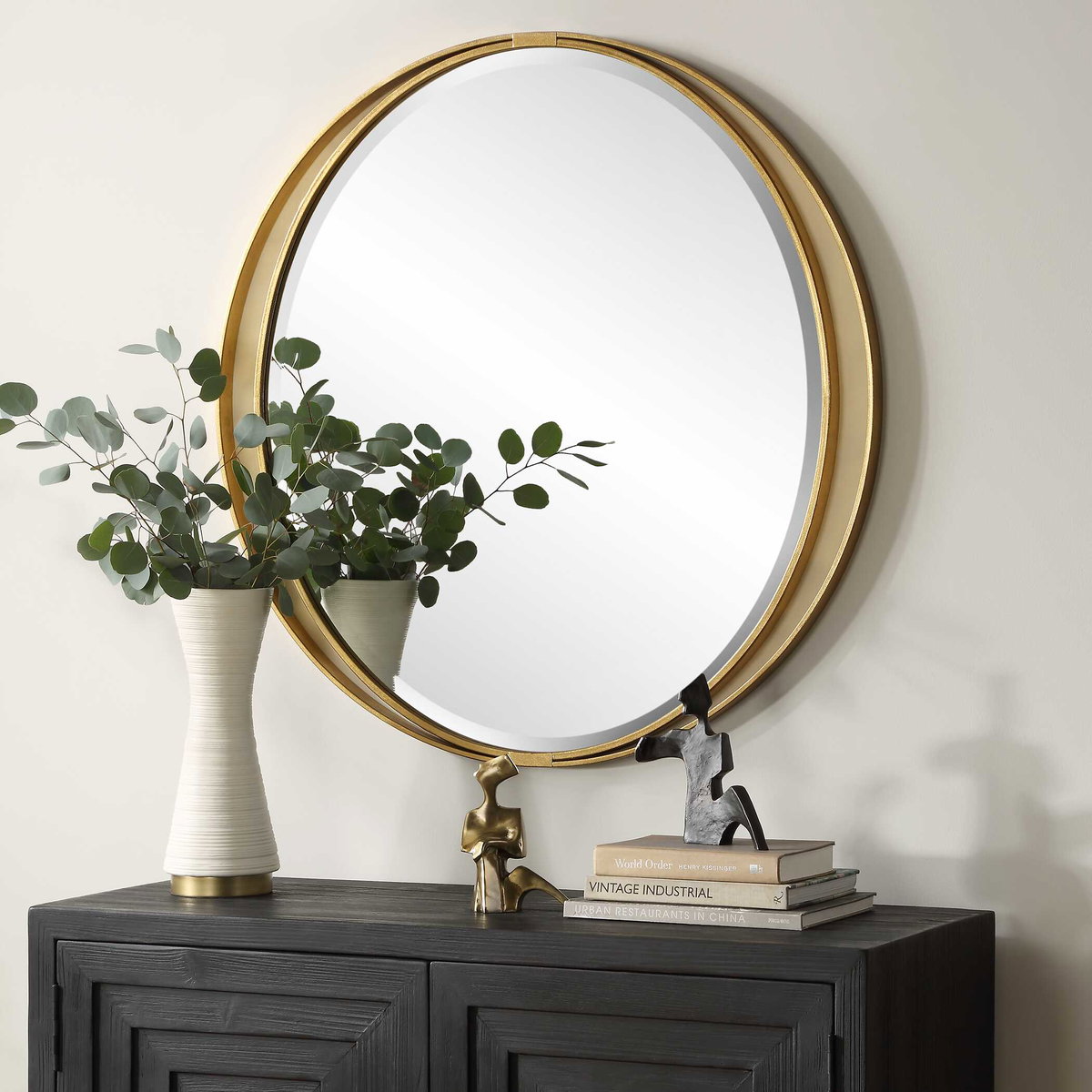 Rhodes Gold Round Mirror, by Uttermost, 36" width x 36" height x 1.25" depth View 4