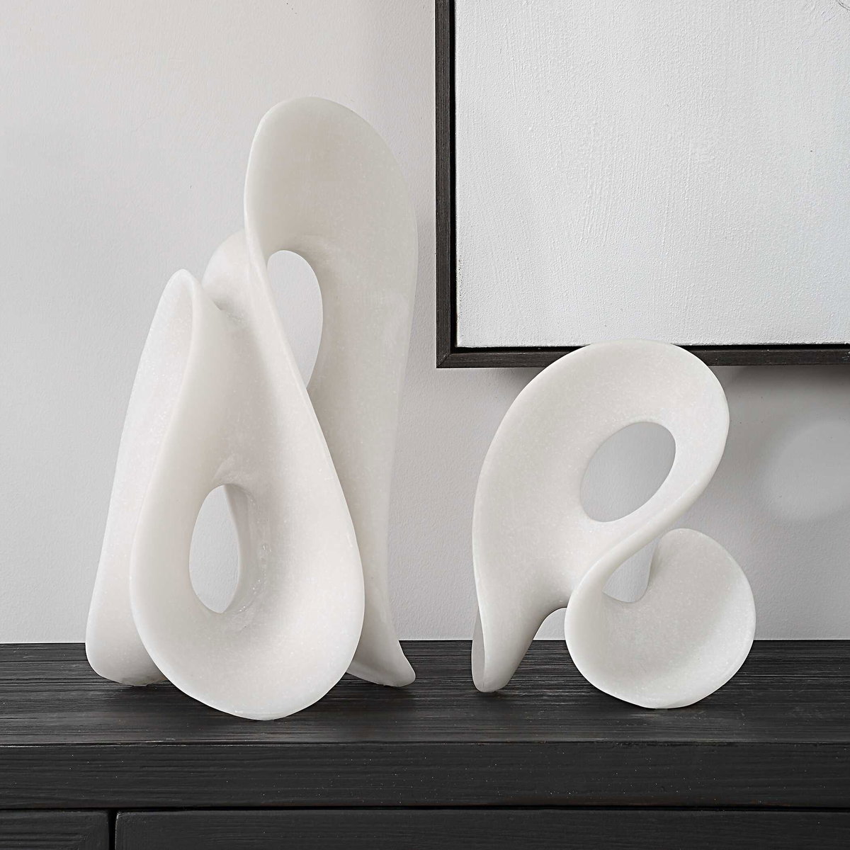 Silent Wave White Sculptures Set/2, Figurines & Statue by Uttermost, 8.75" width x 15" height x 7.5" depth View 3