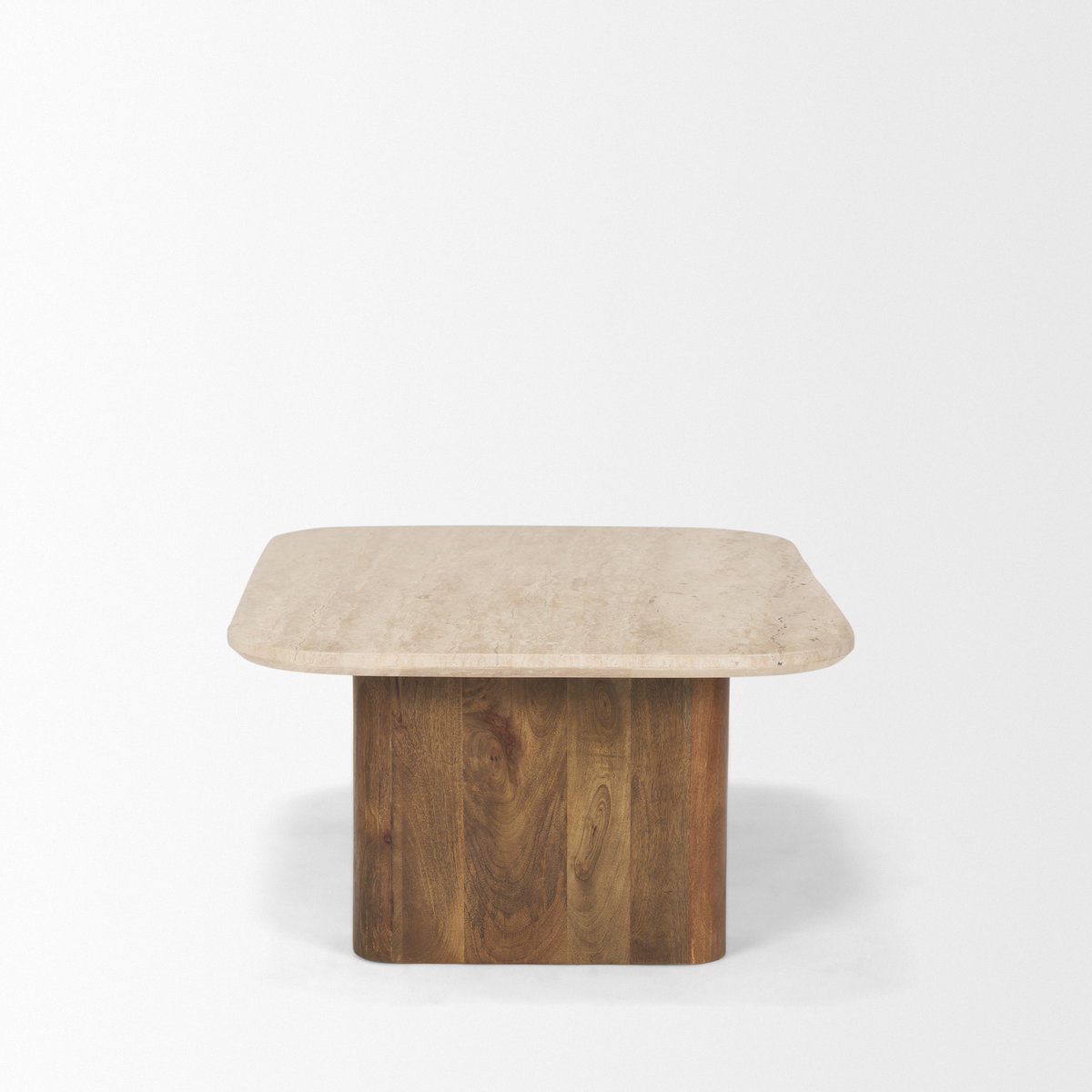 Symona Travertine and Mango Wood Rectangle Coffee Table, by Mercana, 44" length x 30" width x 15" height View 6