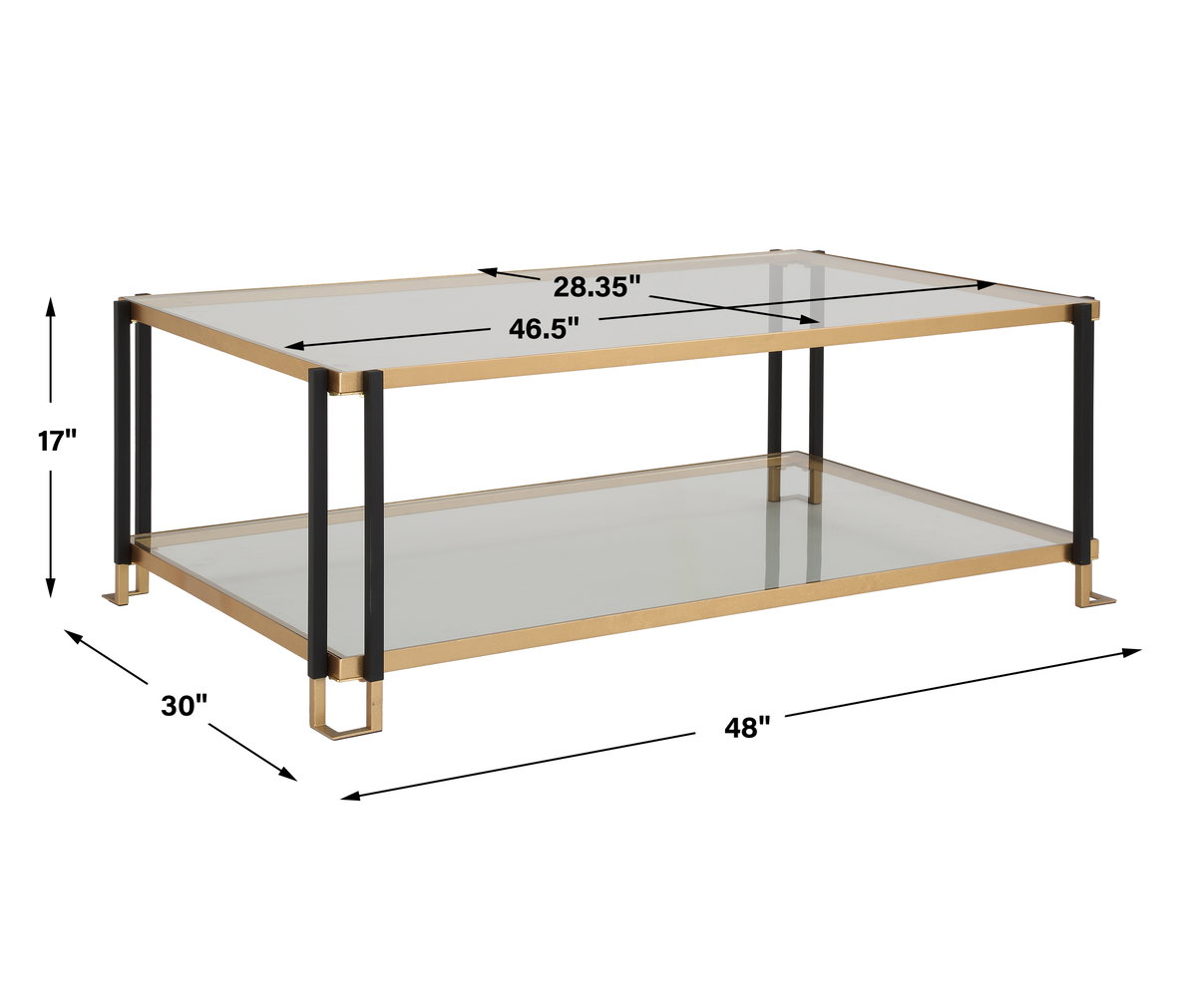 Kentmore Glass Coffee Table, by Uttermost, 48" width x 17" height x 30" depth View 3