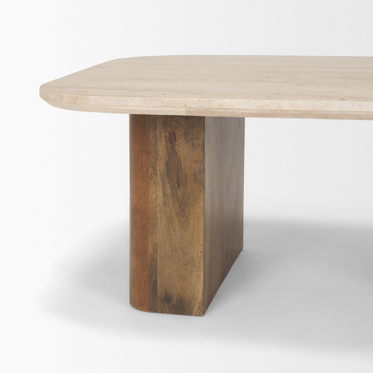 Symona Travertine and Mango Wood Rectangle Coffee Table, by Mercana, 44" length x 30" width x 15" height View 10