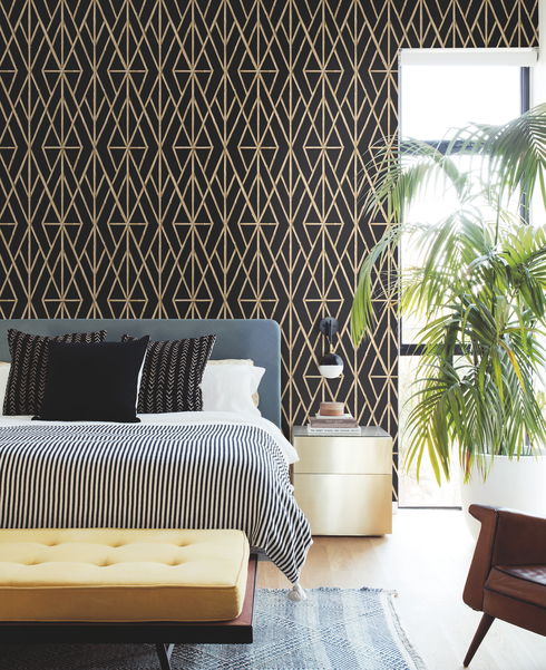 Riviera Bamboo Trellis Black Wallpaper