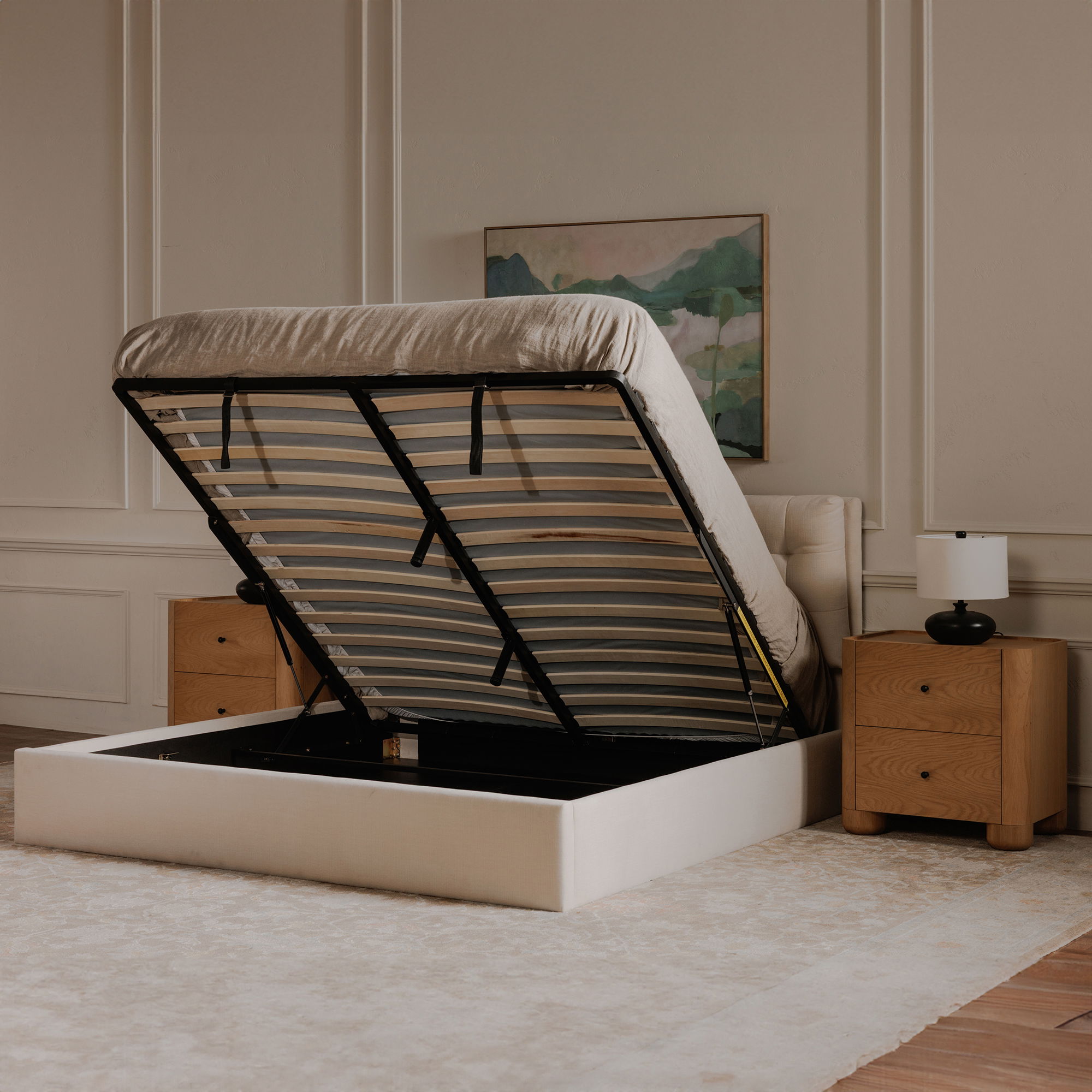 Sebastion Queen Storage Bed Cream large image 