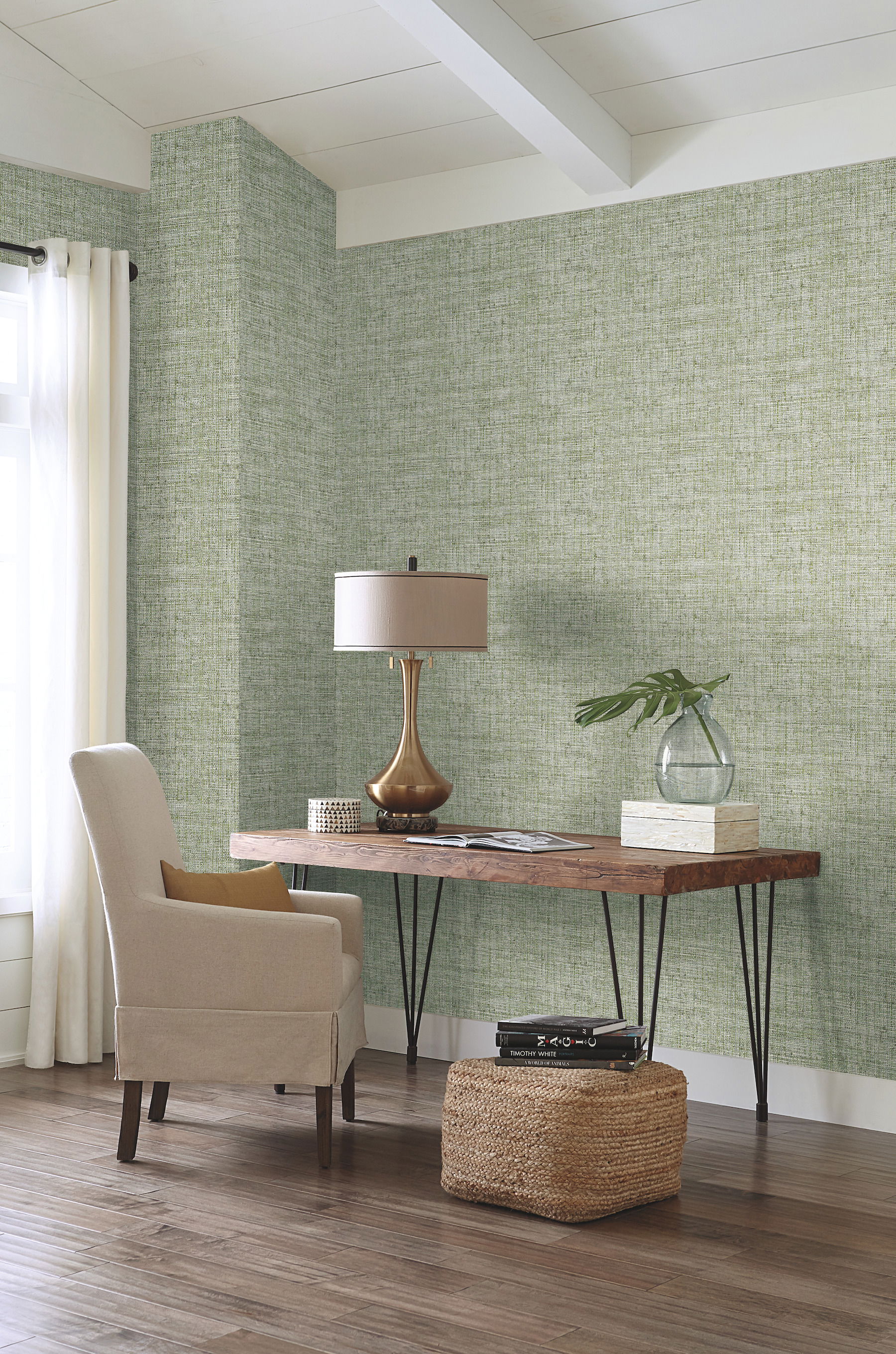 Papyrus Weave Green Peel & Stick Wallpaper large image 
