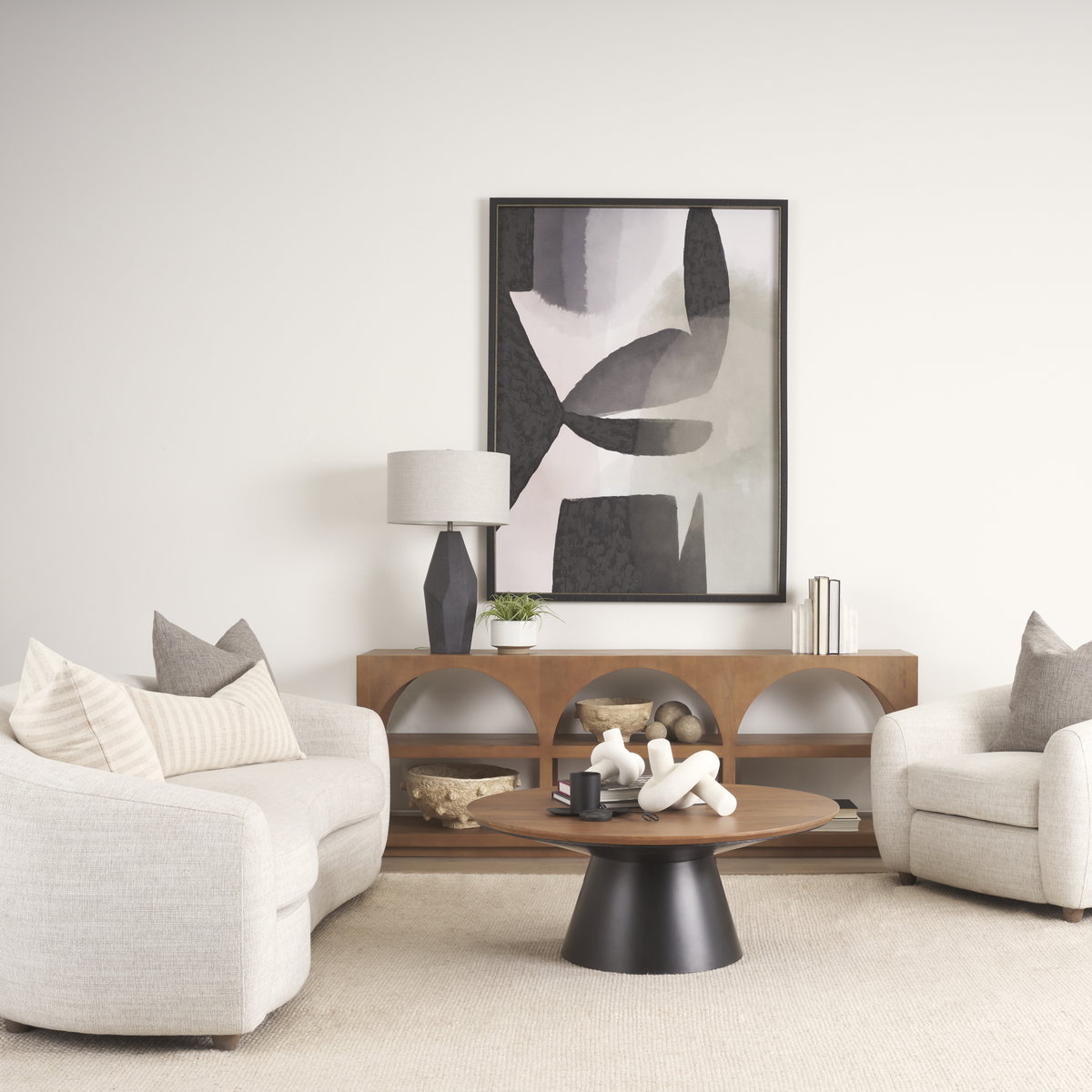 Mitchell 40.0L x 40.0W x 16.0H Black Metal Pedestal Base with Brown Wood Top Coffee Table, by Mercana, 40" length x 40" width x 16.5" height View 3