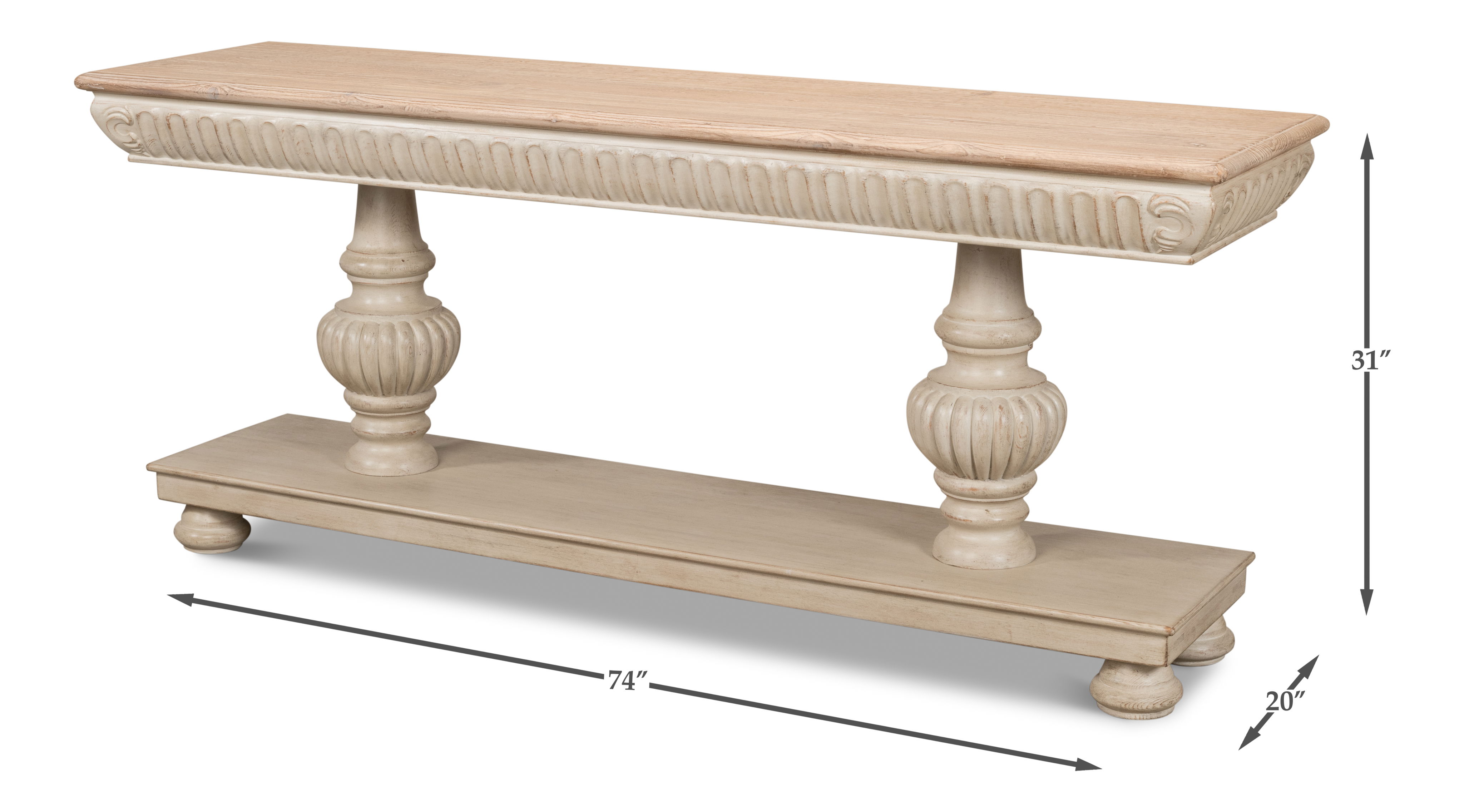 Hugo Console, Stone Grey W/Natural Top, Console Table by Sarreid, 74" length x 20" width x 31" height View 13