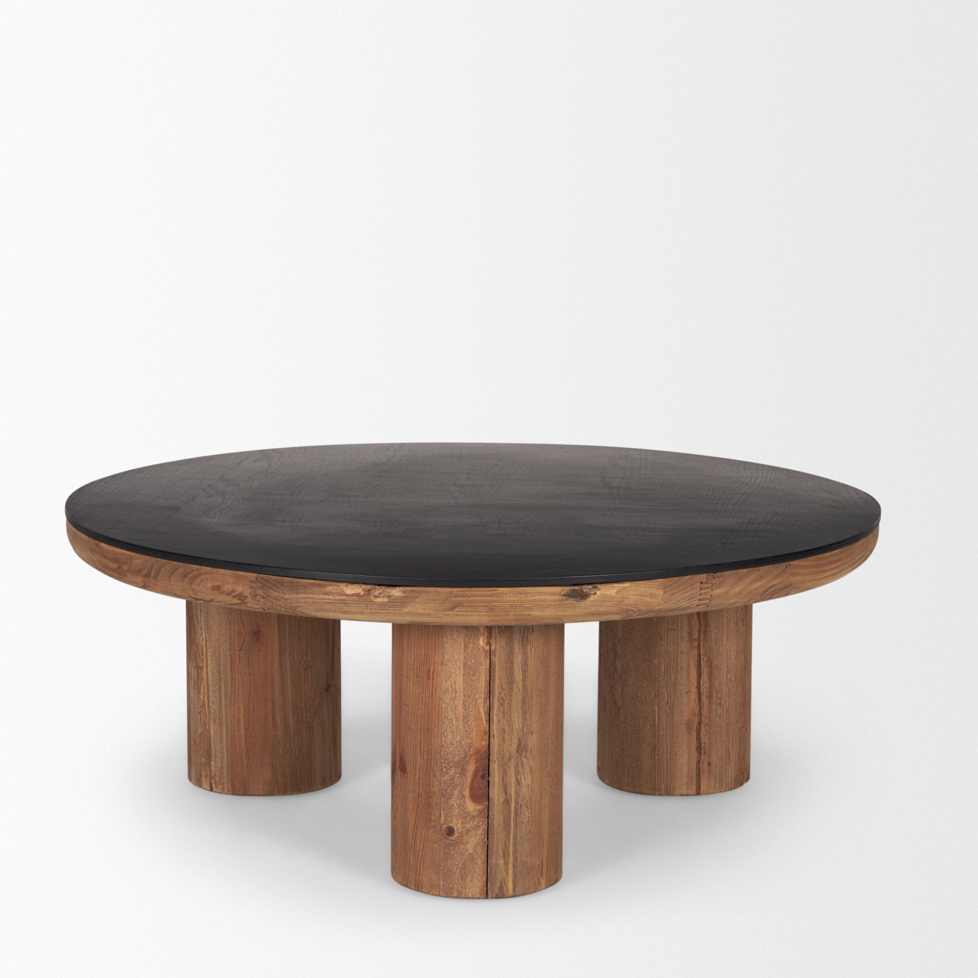 Tucson Natural Wood with Round Black Oak Top Coffee Table, by Mercana, 35.5" length x 35.5" width x 14" height View 6