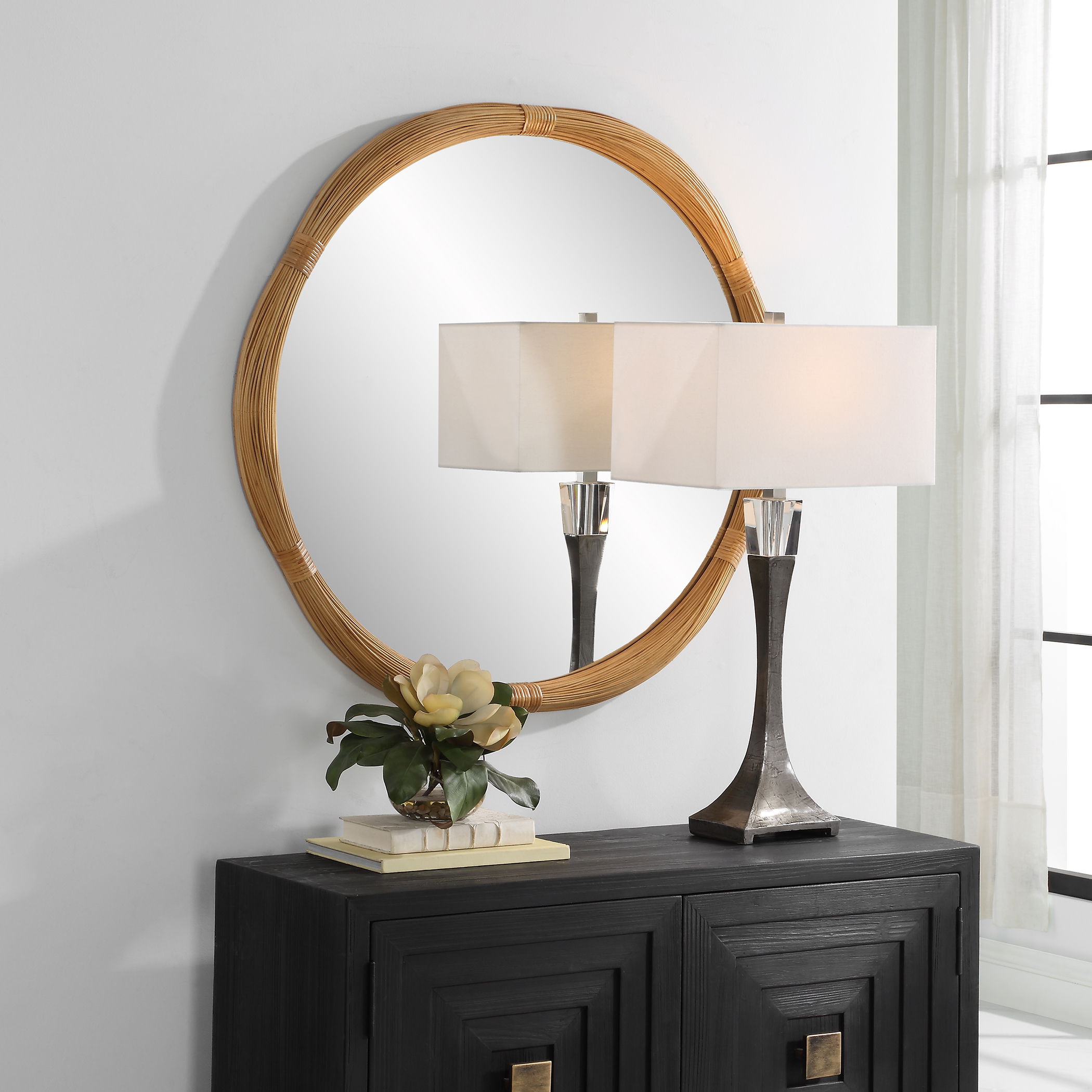 Salina Round Bamboo Mirror large image 