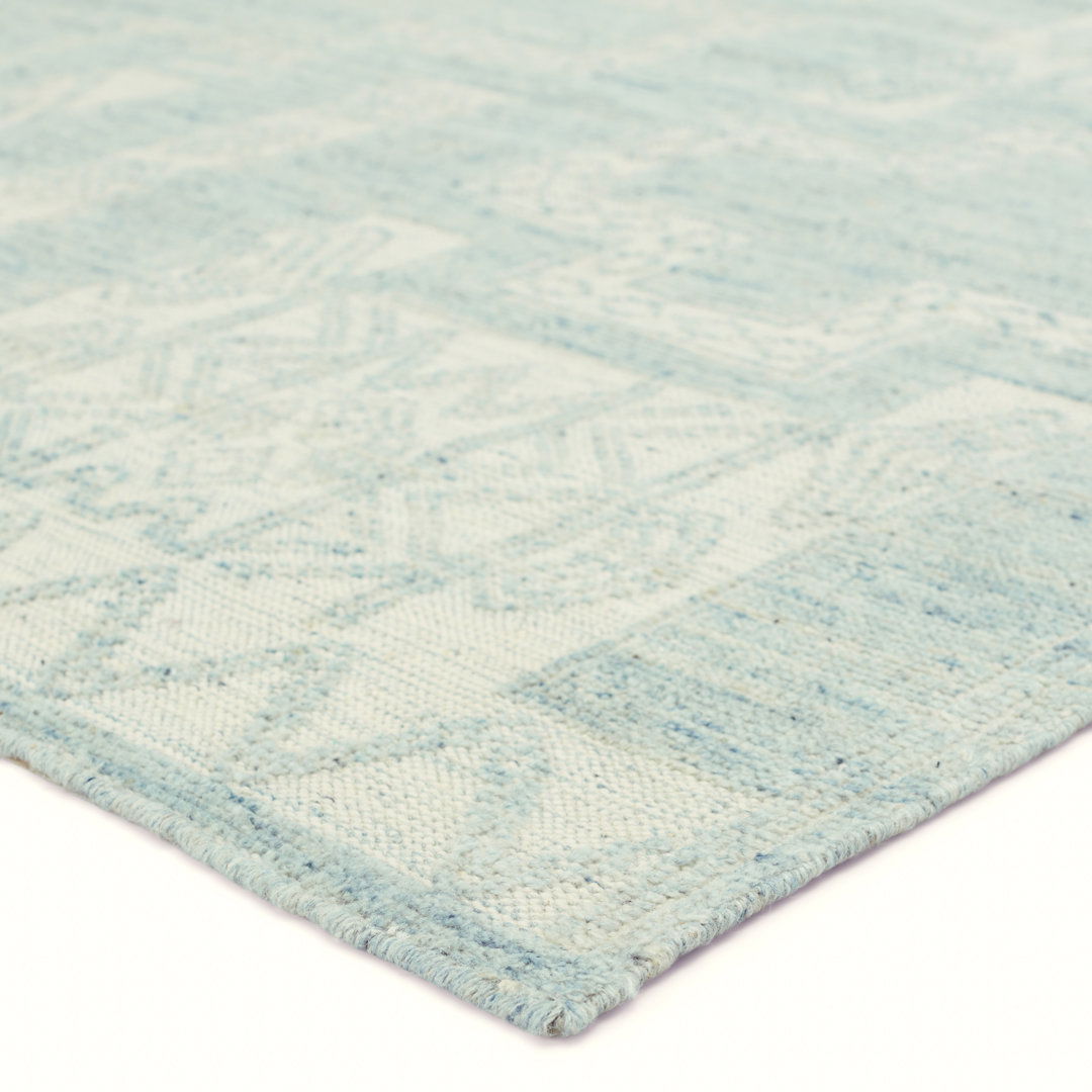 Cirus Hand Knotted Geometric Light Blue/ Ivory Area Rug (6''X9'') large image 