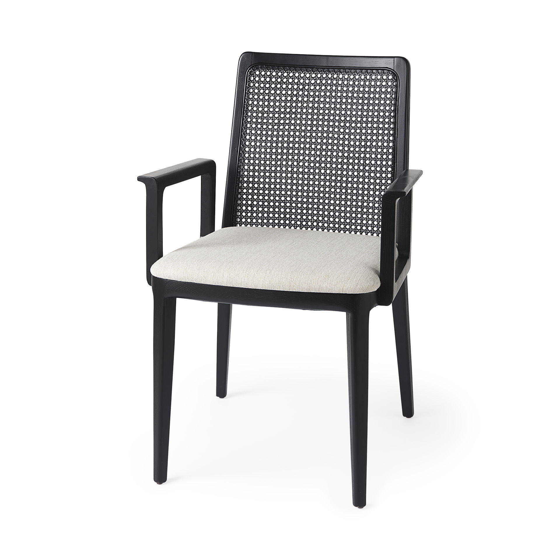 Clara Black Wood with Cream Fabric Seat and Cane Back Dining Chair large image 