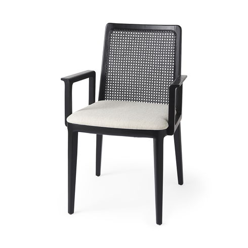 Clara Black Wood with Cream Fabric Seat and Cane Back Dining Chair