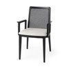 Clara Cane Back Dining Arm Chair | Cream Fabric with Black Wood, Dining Chair by Mercana, 22.5" length x 23.5" width x 33.75" height thumbnail 1