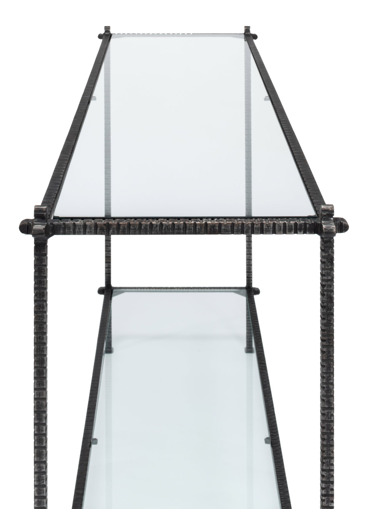 Hand Chased Iron Console Tble  Glass Top, by Sarreid, 1'4" length x 5' width x 2'9" height View 7