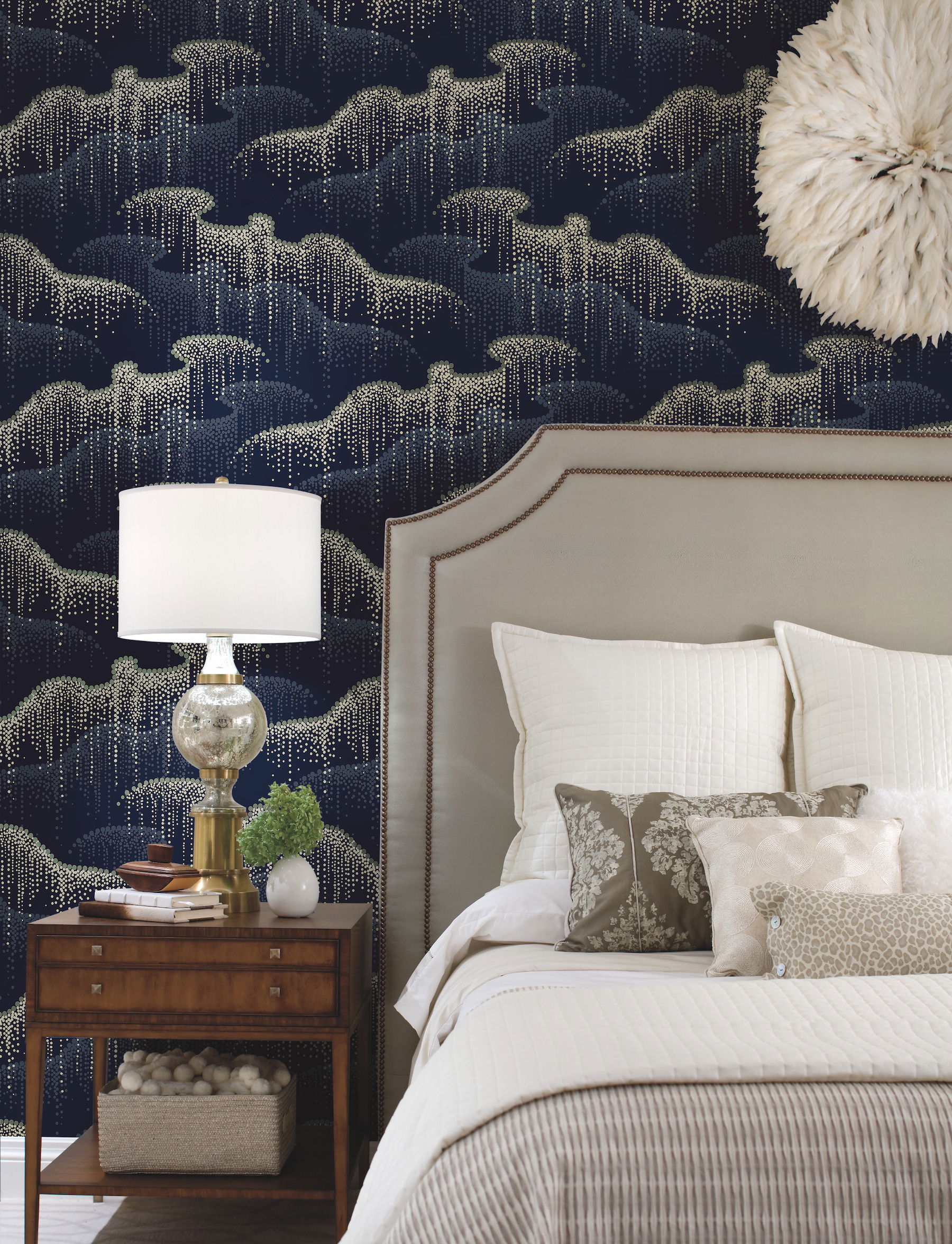 Moonlight Pearls Navy Wallpaper, by York Wall, 27' length x 2'3" width x 0.02" depth View 2