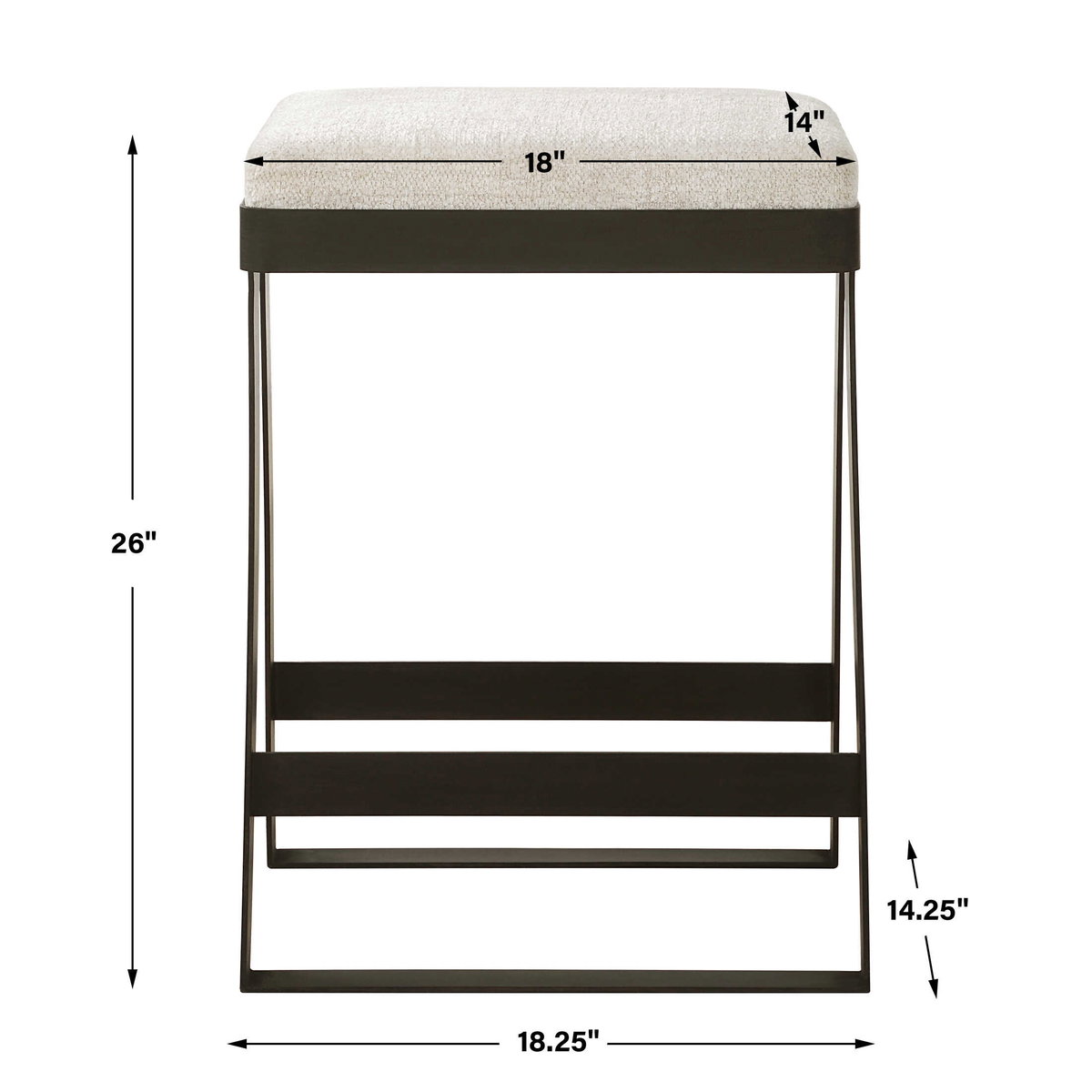 Hover Iron Counter Stool, Counter & Bar Stool by Uttermost, 18.25" width x 26" height x 14.25" depth View 3