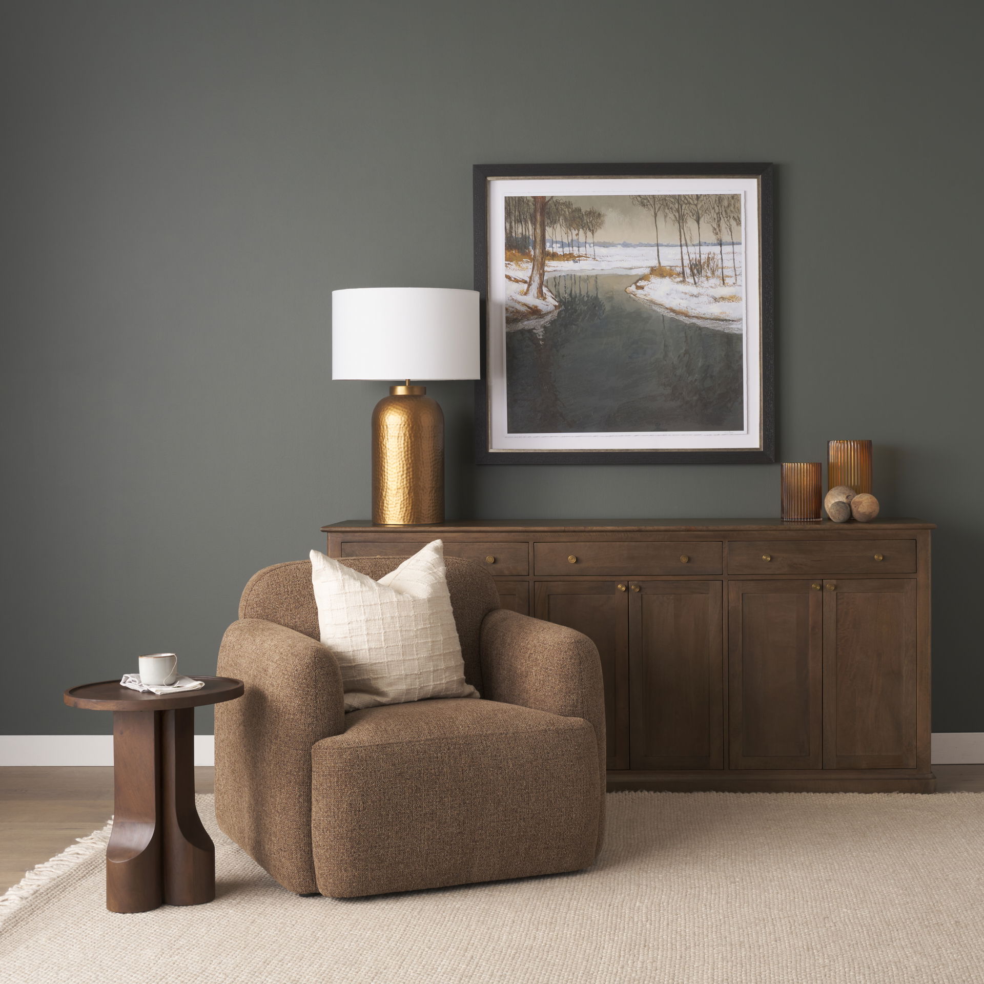 Baron Dark Brown Solid Wood with Antiqued Aged Brass Knobs 3-Drawer 6-Door Sideboard, Sideboards & Buffet by Mercana, 81.75" length x 19" width x 36" height View 2