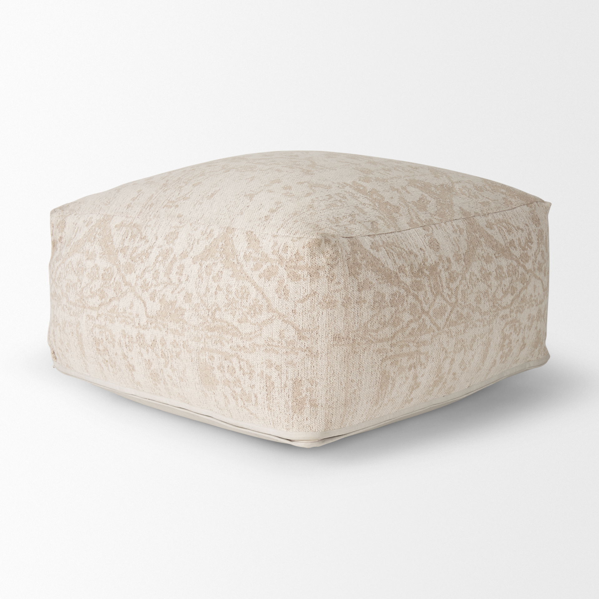 Khloe Large Cream Pouf, Ottoman by Mercana, 36" length x 36" width x 17" height View 5