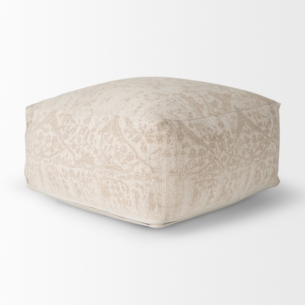 Khloe Large Cream Pouf, Ottoman by Mercana, 36" length x 36" width x 17" height View 5