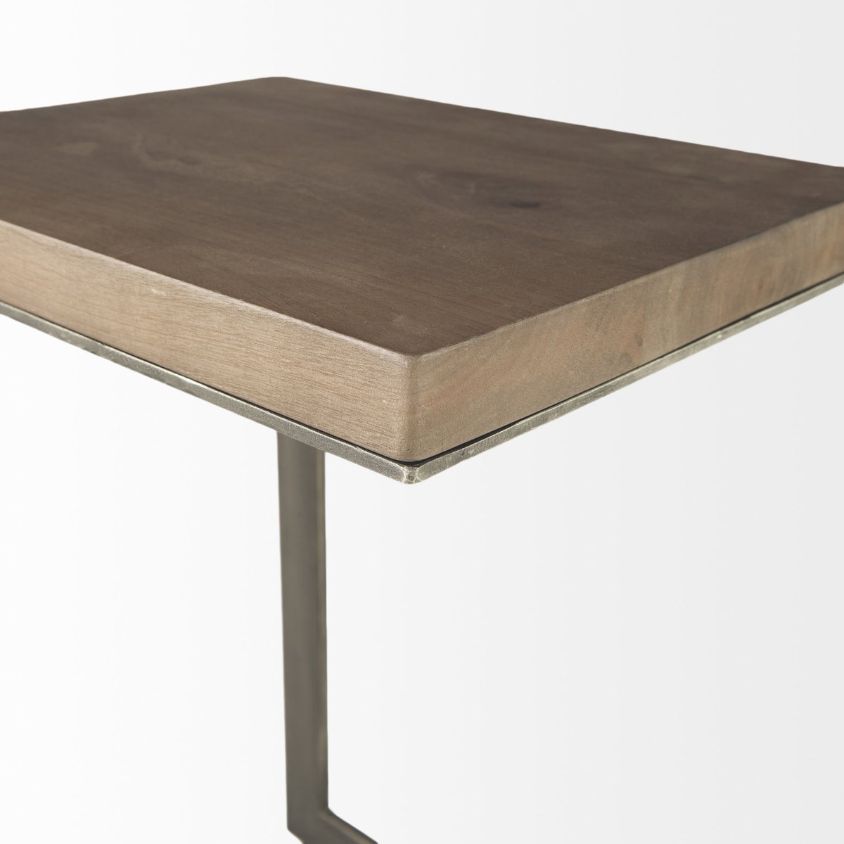 Faye 14L x 18W x 26H Medium Brown Wood with Antique Nickel Finished Metal Base C Side Table, Side & End Table by Mercana, 14" length x 18" width x 26" height View 7