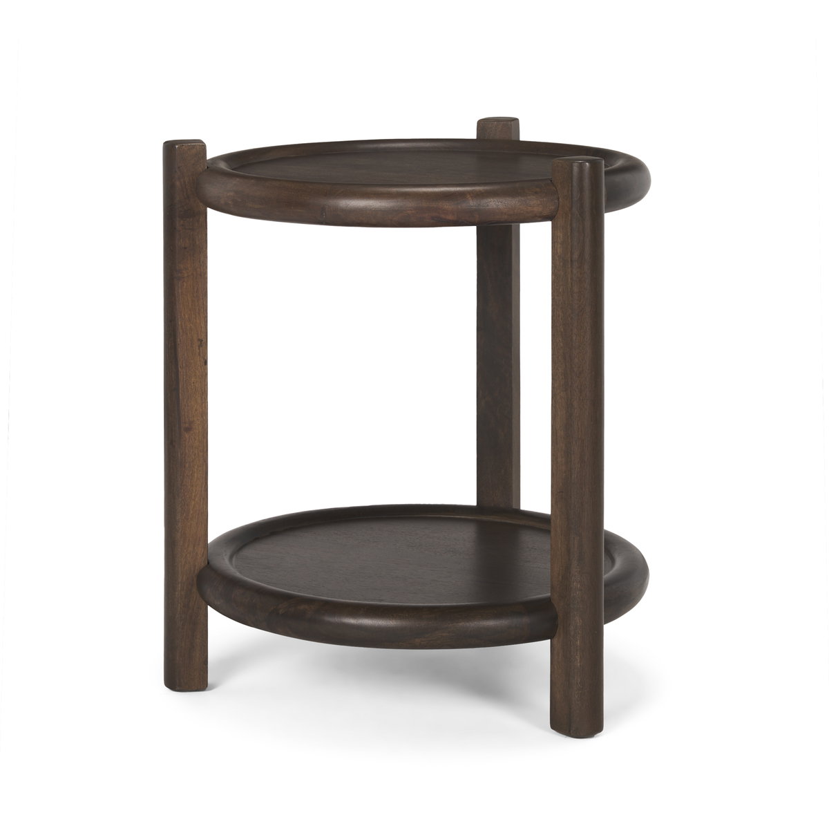 Romi Dark Brown Wood with Bottom Shelf Round Accent Table, Side & End Table by Mercana, 23.5" length x 23.5" width x 26" height View 1