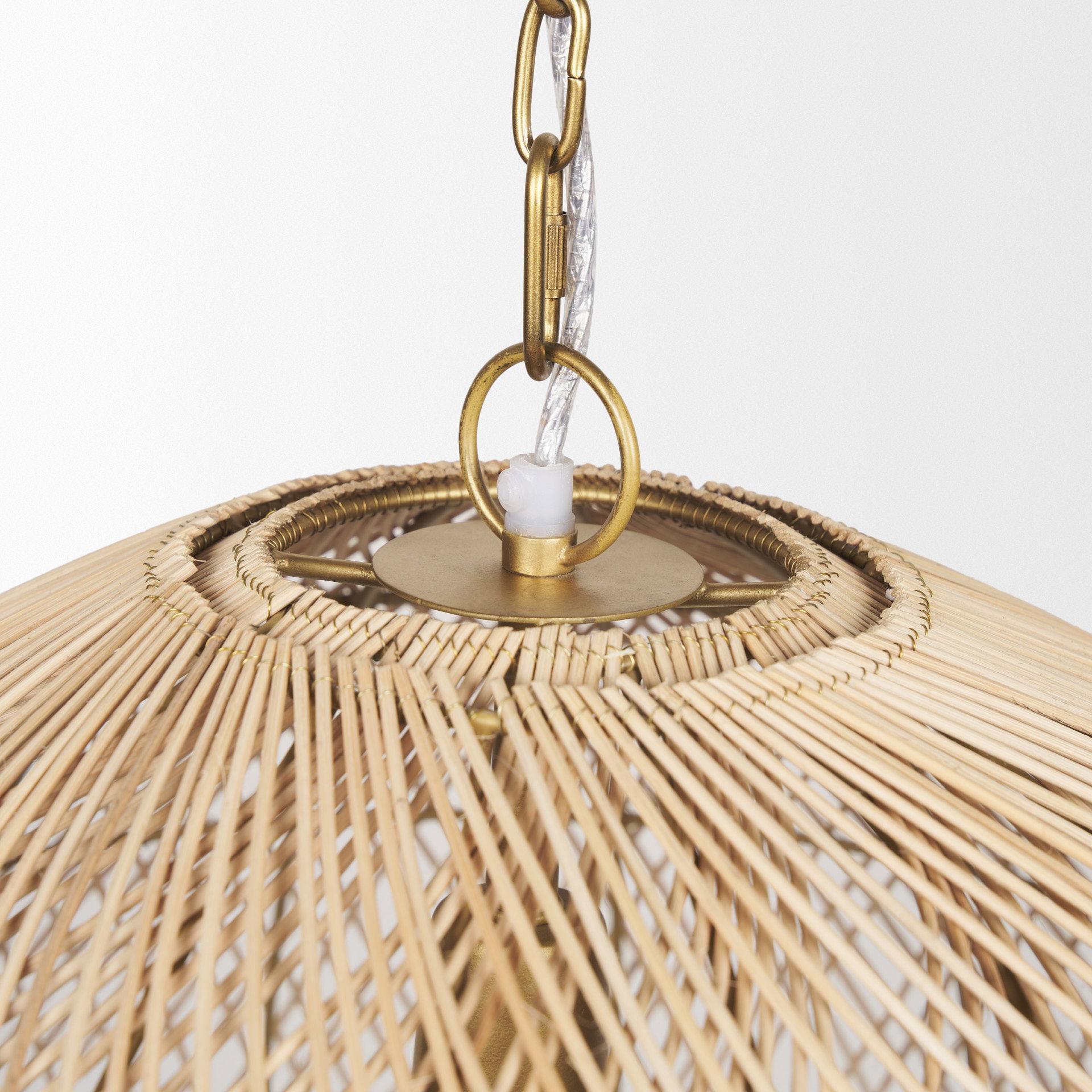 Thad 1-Light Natural Woven Rattan Dome Pendant, by Mercana, 24.5" length x 24.5" width x 14.5" height View 6