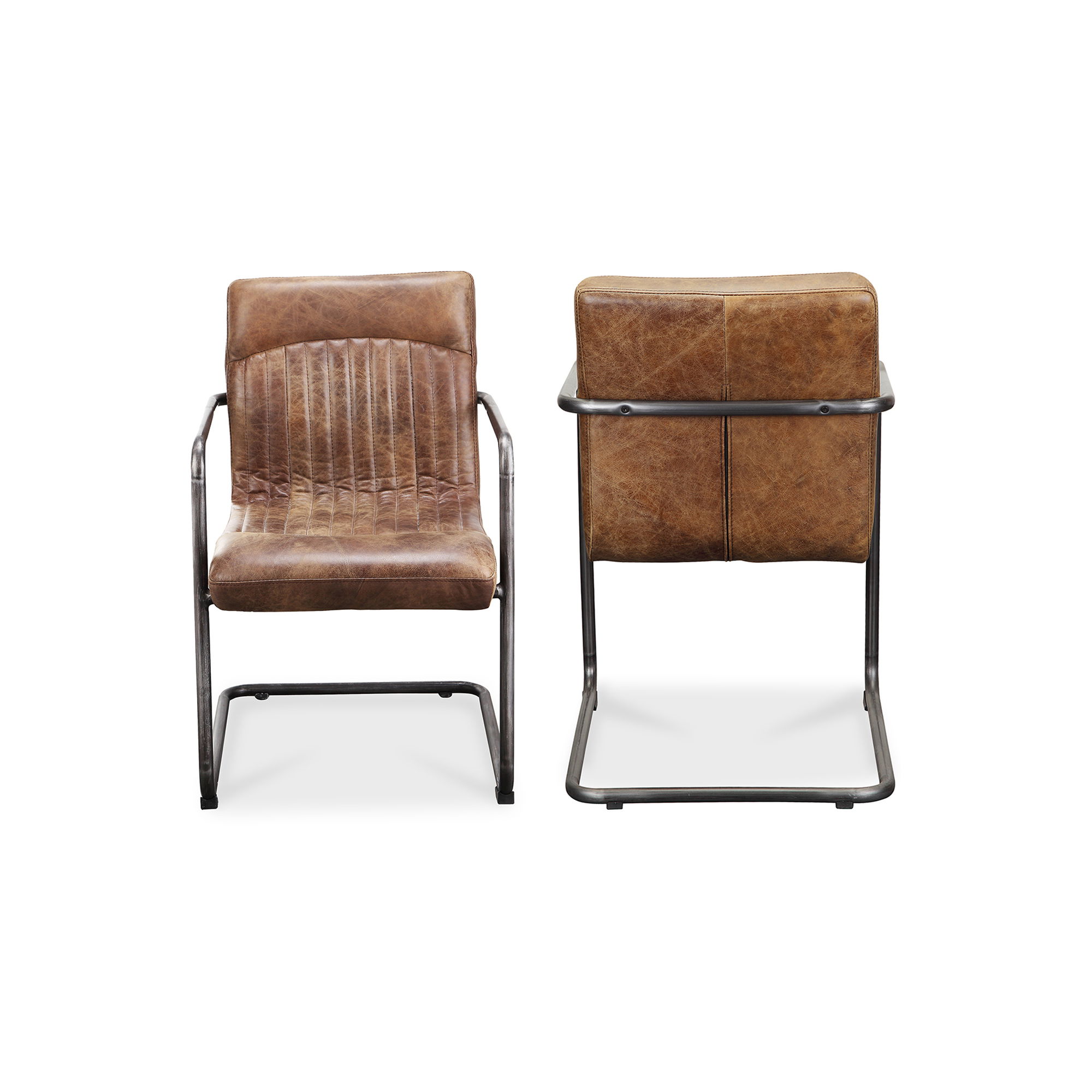 Ansel Arm Chair Grazed Brown Leather - Set Of Two, Dining Chair by Moe's Home, 21.75" width x 33" height x 24" depth View 2