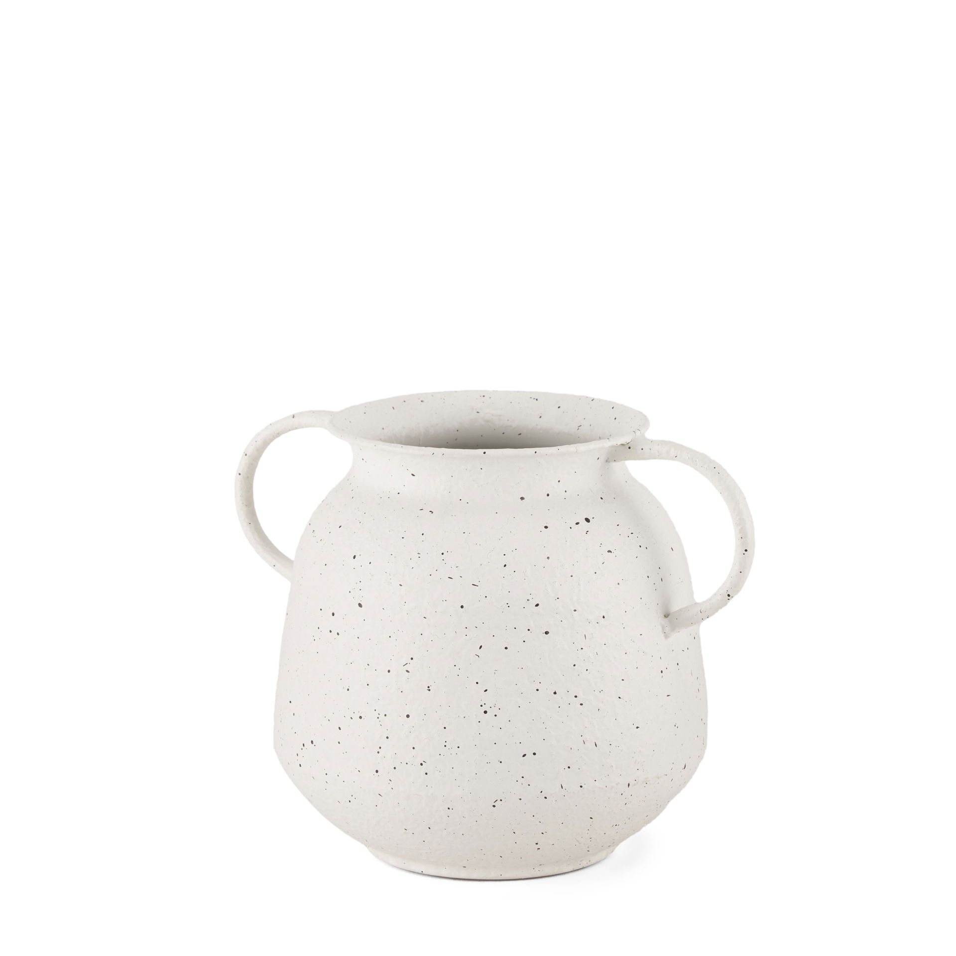 Treva Small White with Black Speckles Metal Vase, by Mercana, 9.45" length x 7.09" width x 7.09" height View 1