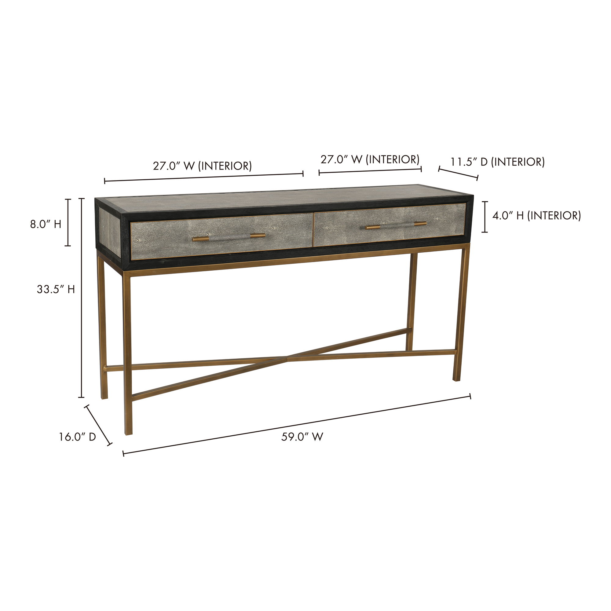 Mako Console Table Grey, by Moe's Home, 59" width x 32.3" height x 16" depth View 12