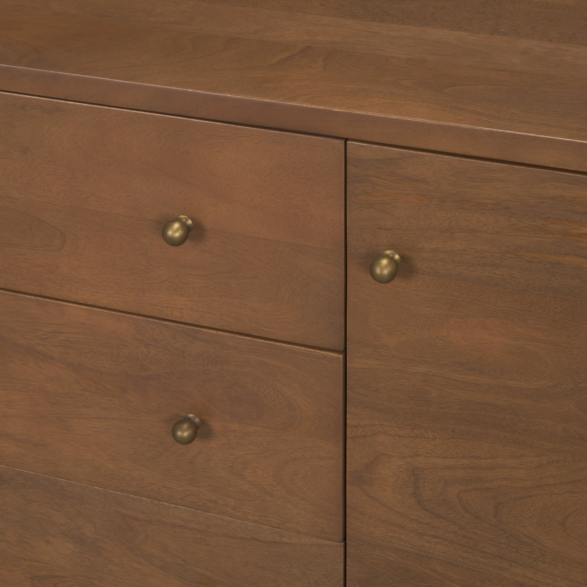 Jonan Medium Brown Wood with Dark Aged Brass 2 Door 3 Drawer Sideboard, Sideboards & Buffet by Mercana, 76" length x 18" width x 31" height View 13